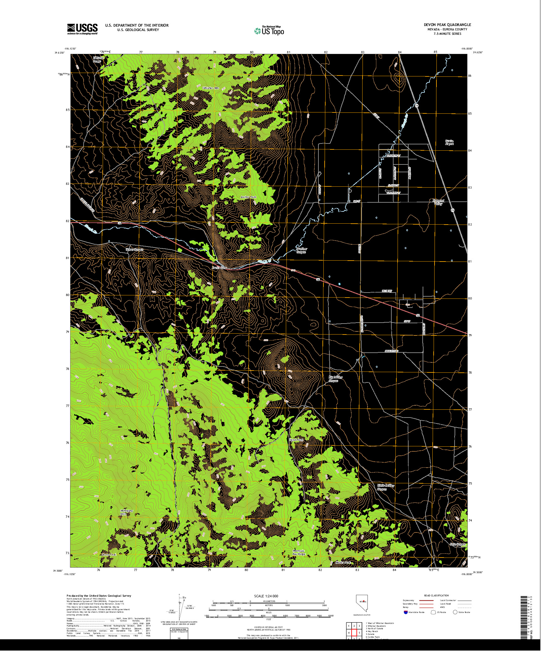 USGS US TOPO 7.5-MINUTE MAP FOR DEVON PEAK, NV 2018