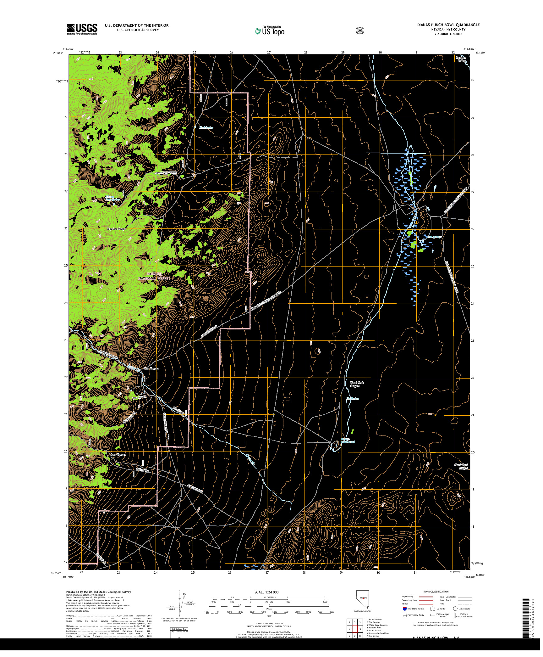 USGS US TOPO 7.5-MINUTE MAP FOR DIANAS PUNCH BOWL, NV 2018