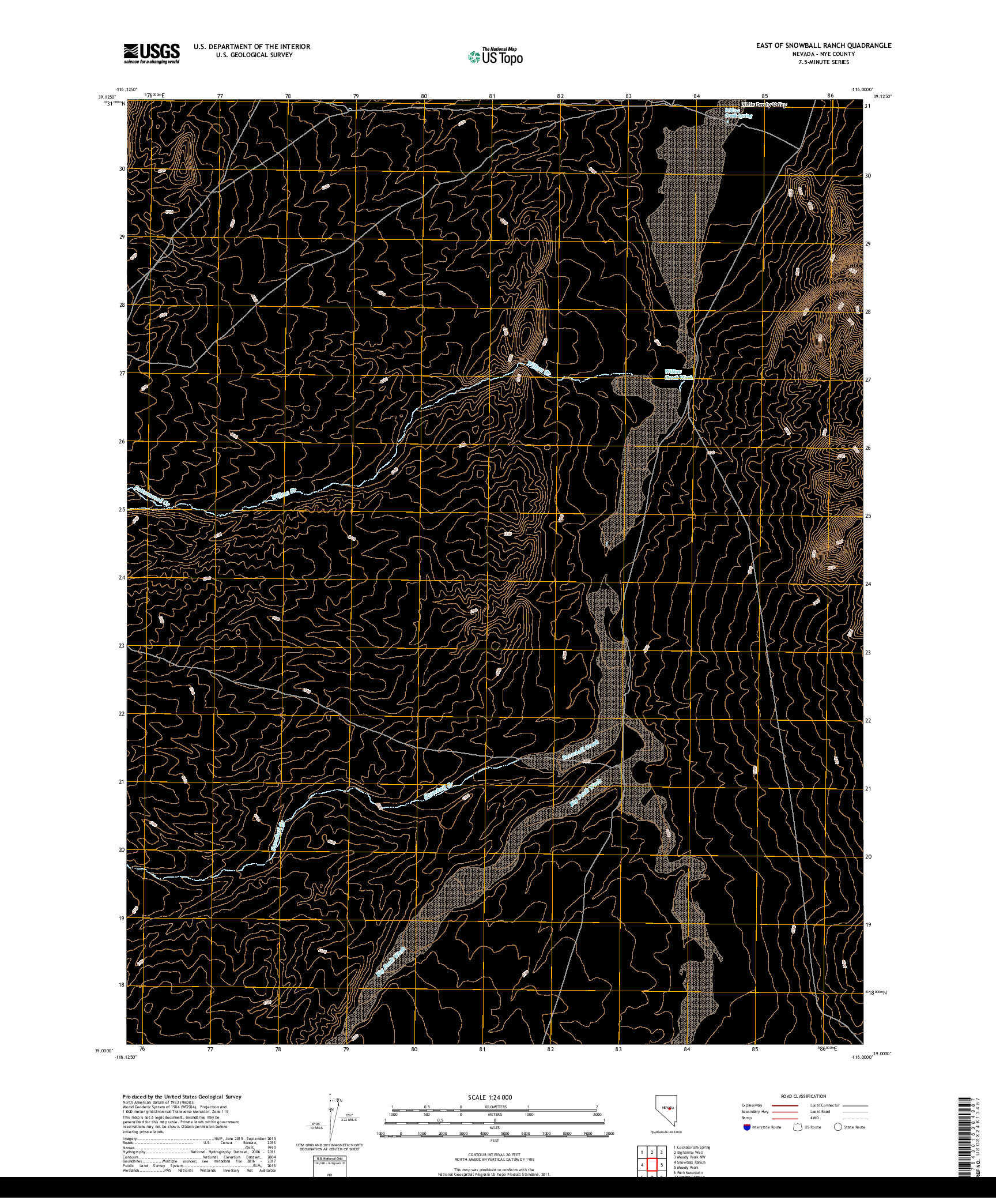 USGS US TOPO 7.5-MINUTE MAP FOR EAST OF SNOWBALL RANCH, NV 2018