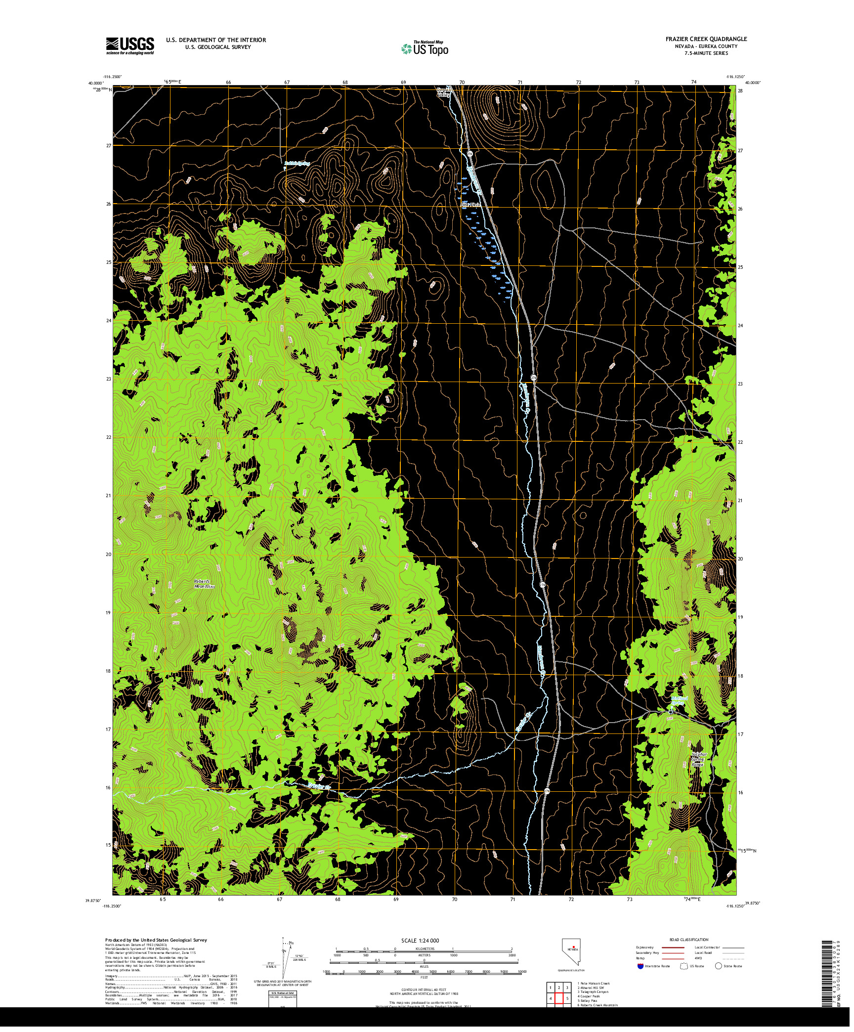 USGS US TOPO 7.5-MINUTE MAP FOR FRAZIER CREEK, NV 2018