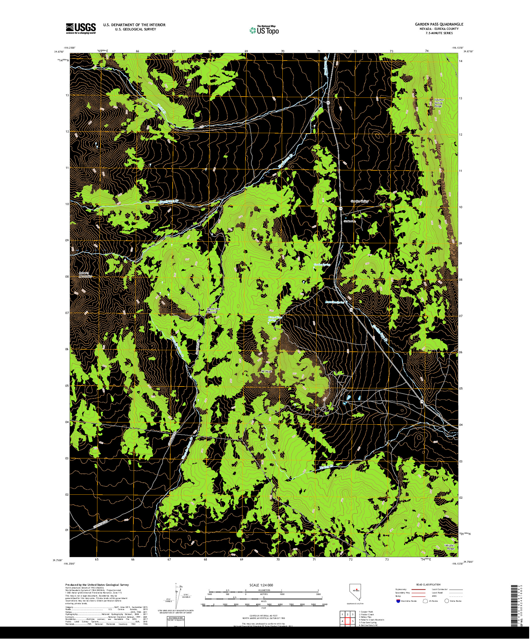 USGS US TOPO 7.5-MINUTE MAP FOR GARDEN PASS, NV 2018