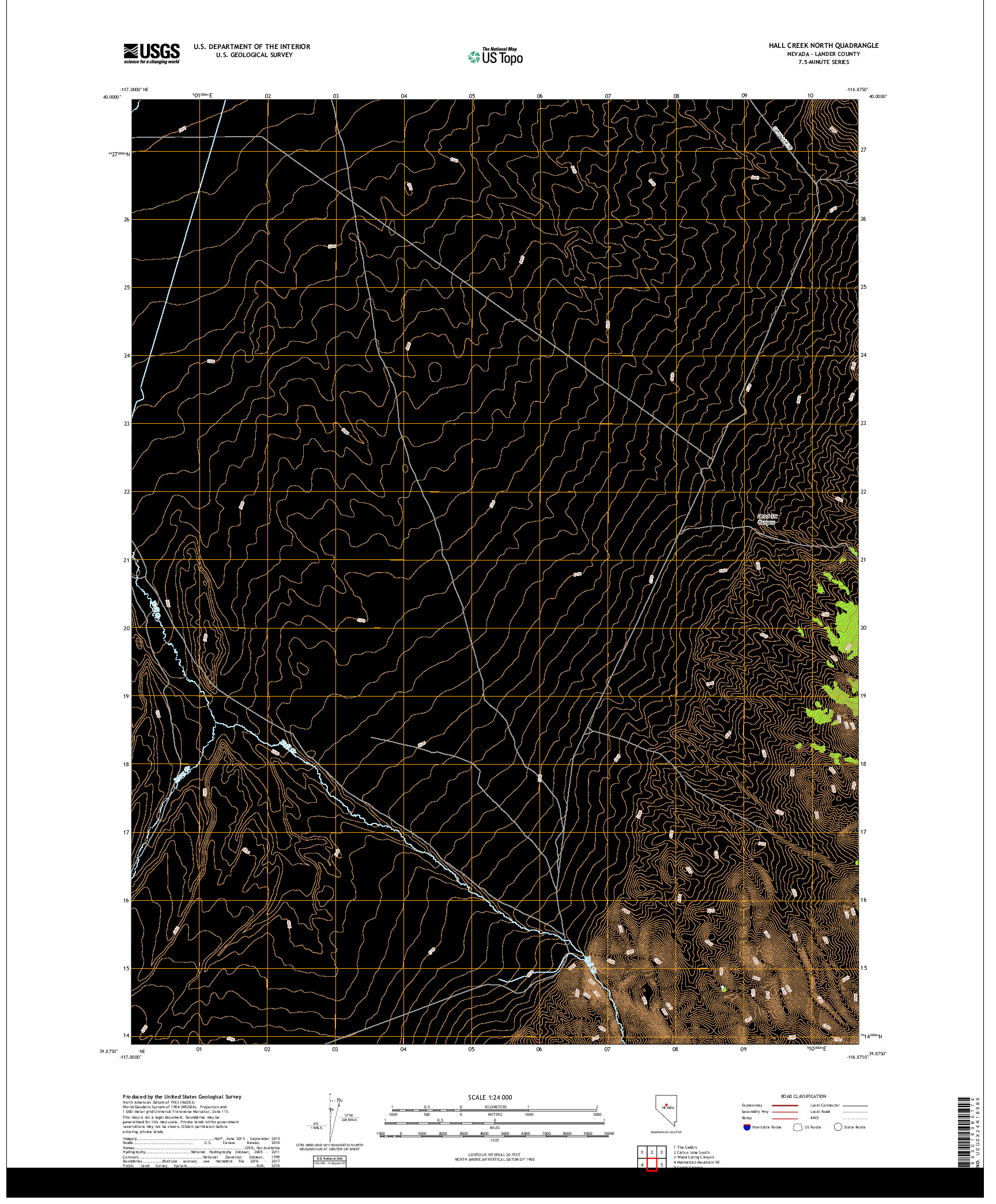 USGS US TOPO 7.5-MINUTE MAP FOR HALL CREEK NORTH, NV 2018