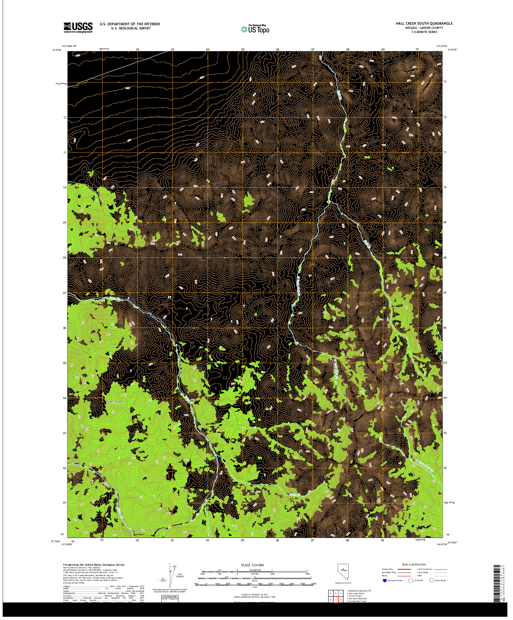 USGS US TOPO 7.5-MINUTE MAP FOR HALL CREEK SOUTH, NV 2018