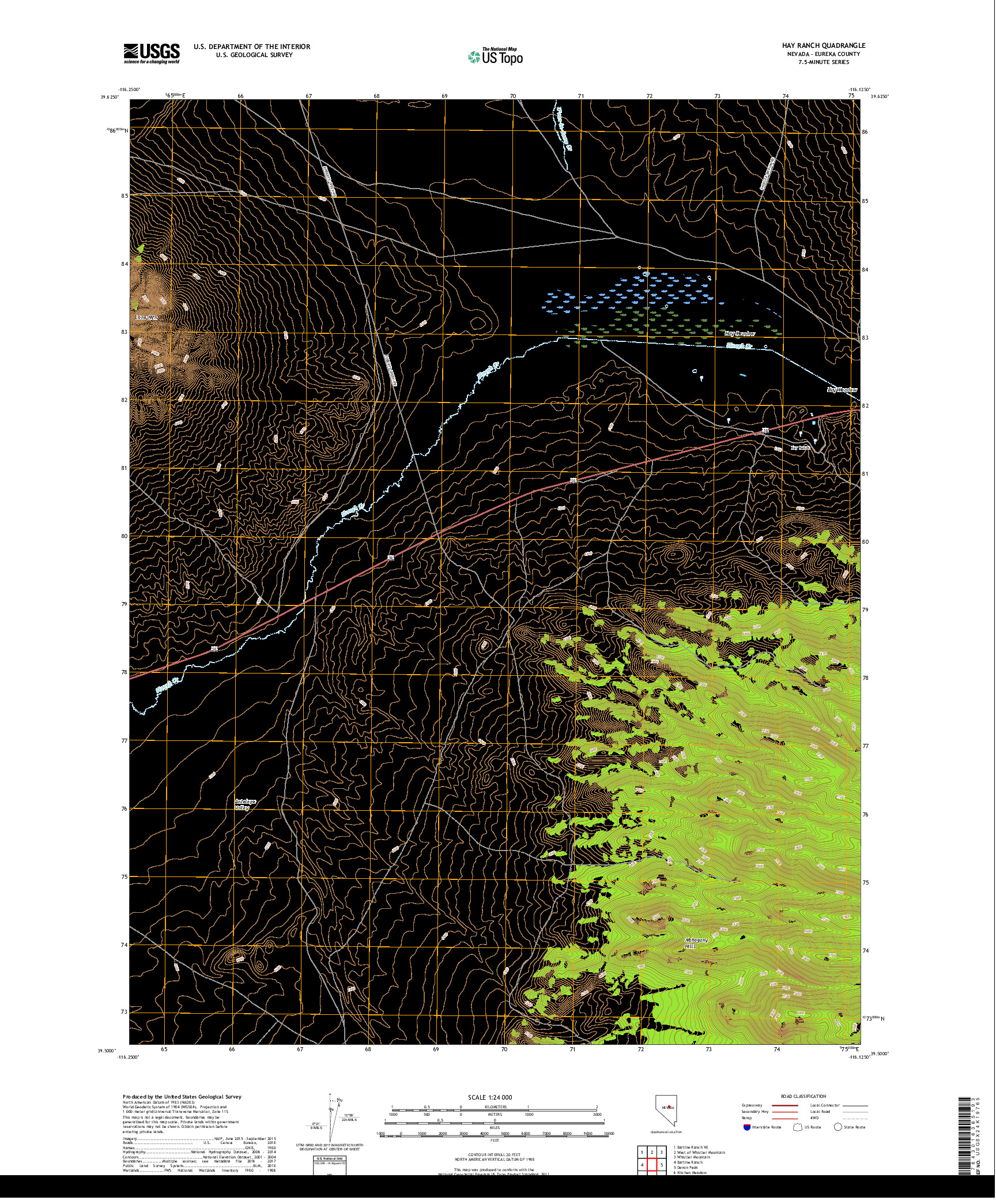 USGS US TOPO 7.5-MINUTE MAP FOR HAY RANCH, NV 2018