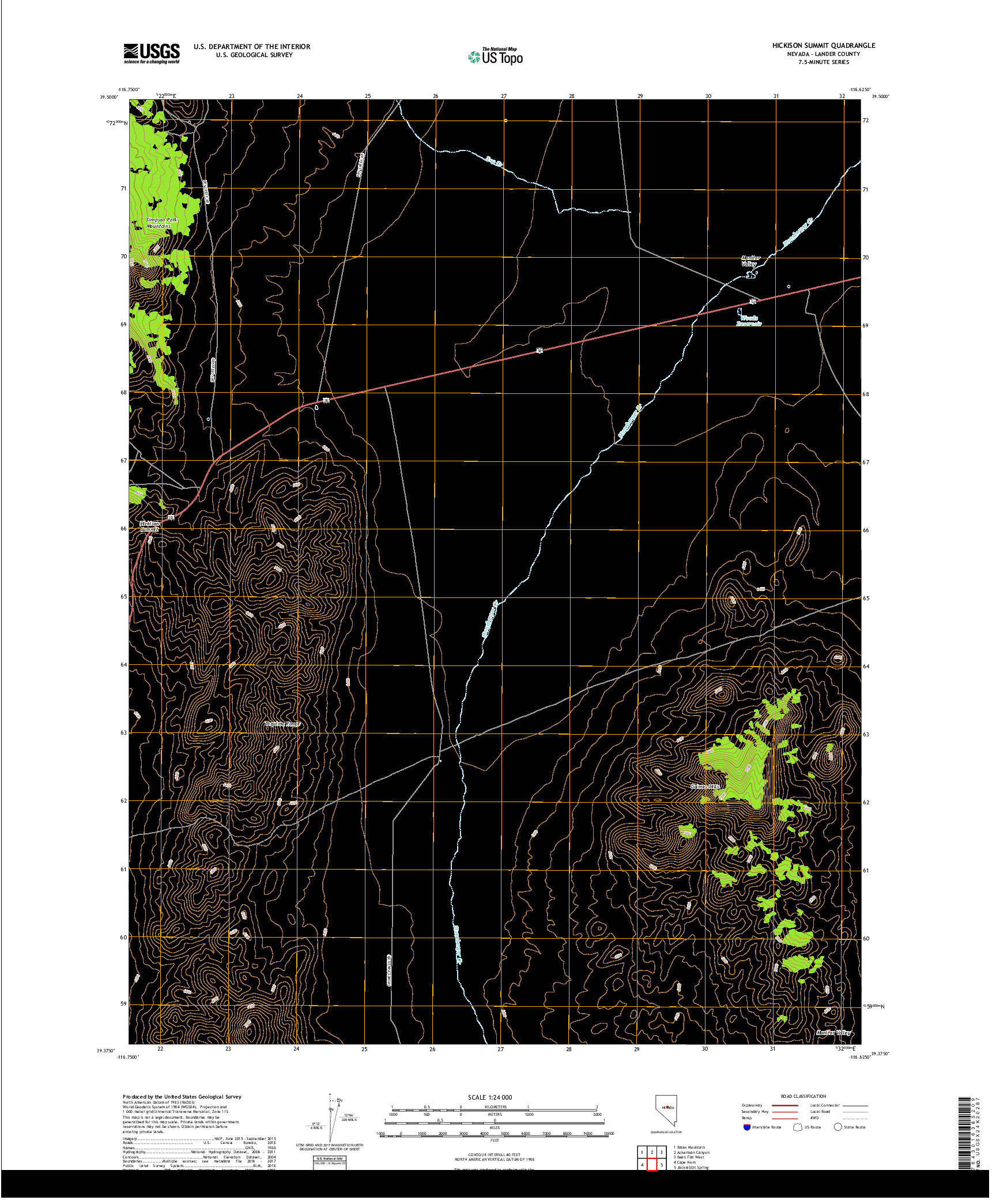 USGS US TOPO 7.5-MINUTE MAP FOR HICKISON SUMMIT, NV 2018