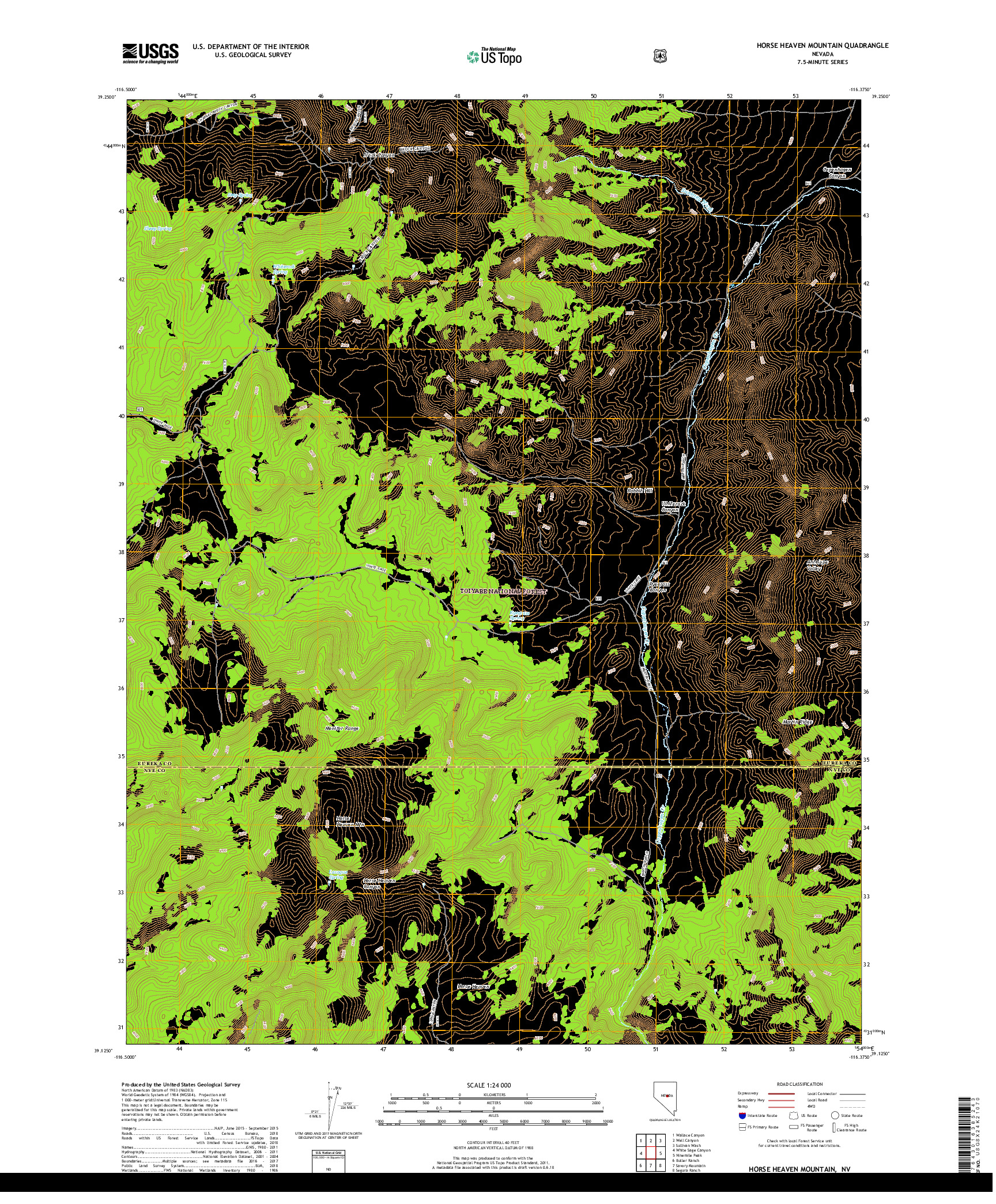 USGS US TOPO 7.5-MINUTE MAP FOR HORSE HEAVEN MOUNTAIN, NV 2018