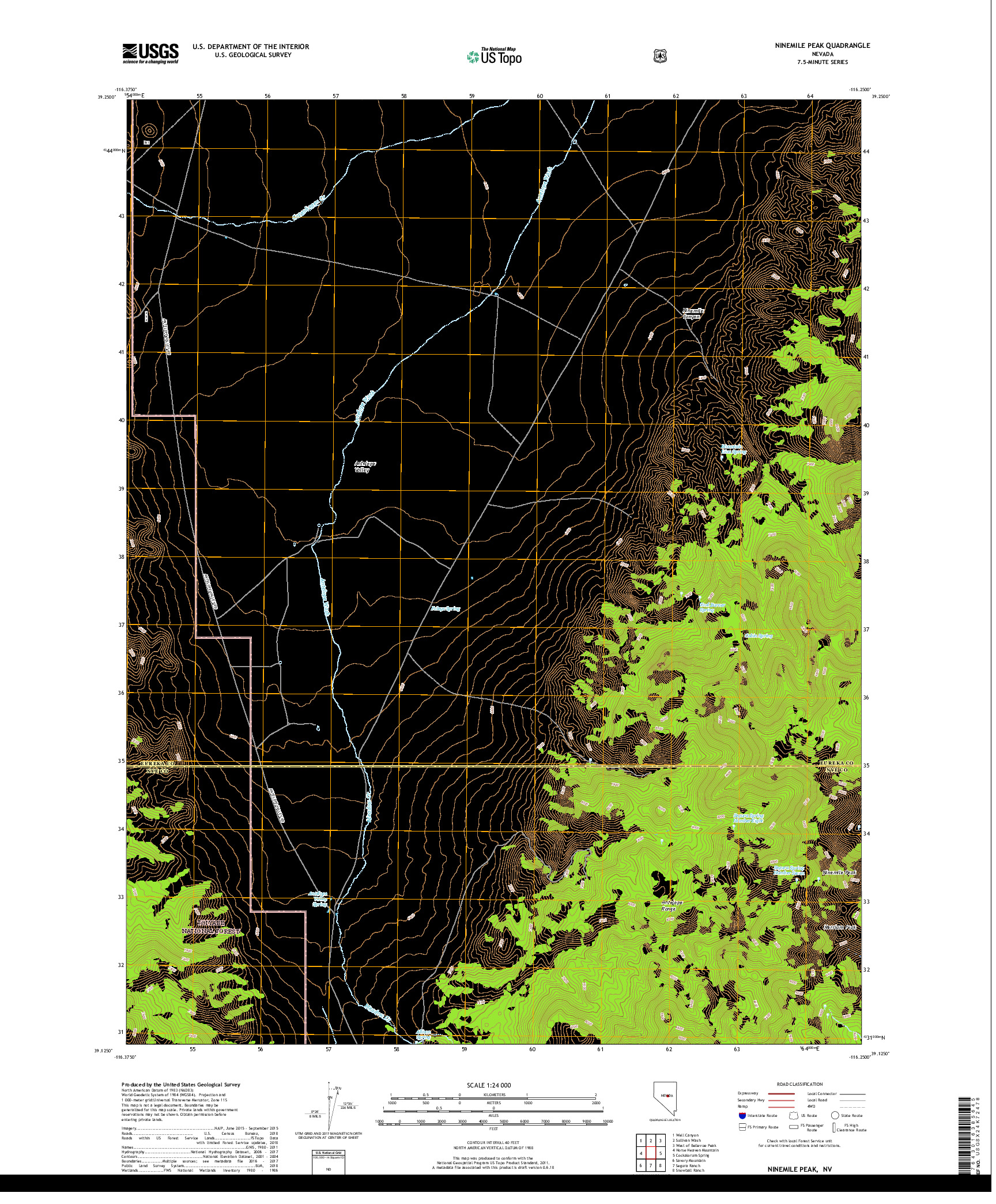 USGS US TOPO 7.5-MINUTE MAP FOR NINEMILE PEAK, NV 2018