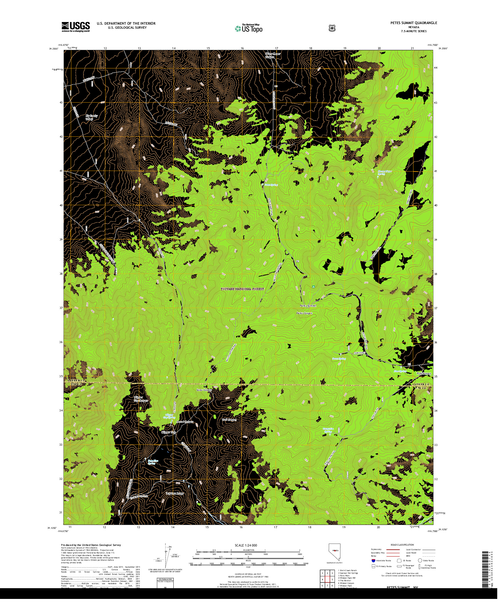 USGS US TOPO 7.5-MINUTE MAP FOR PETES SUMMIT, NV 2018