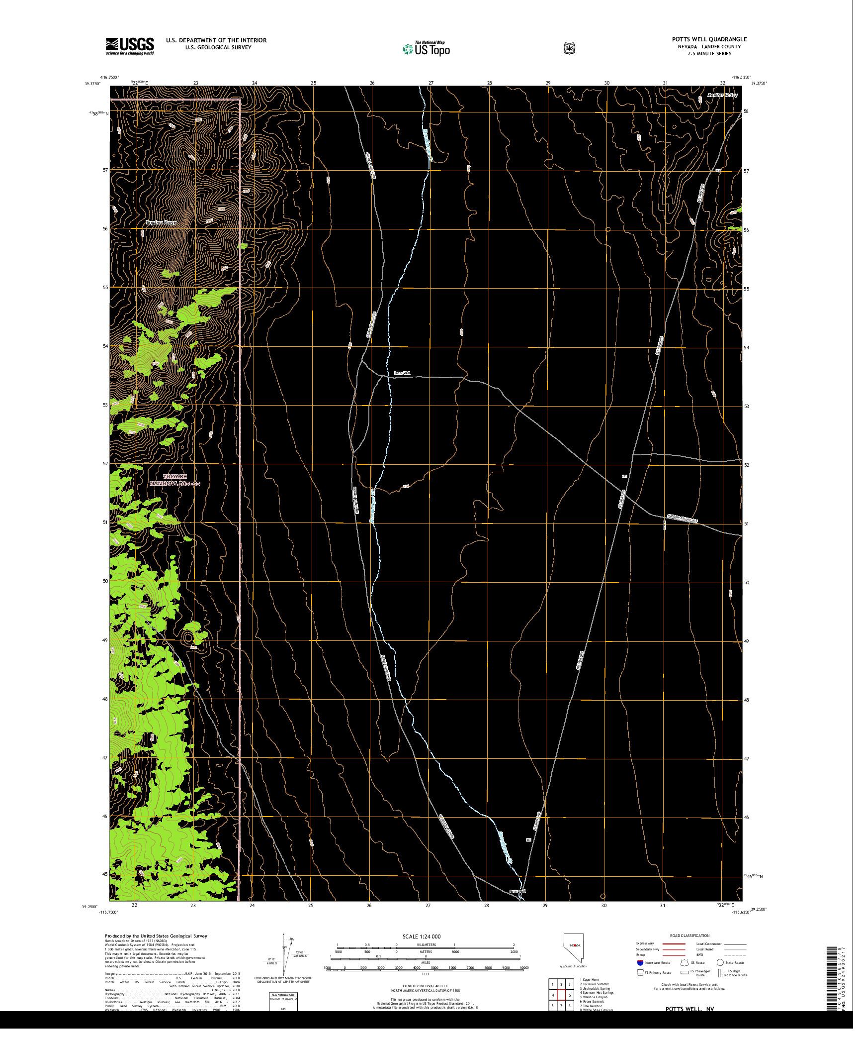 USGS US TOPO 7.5-MINUTE MAP FOR POTTS WELL, NV 2018