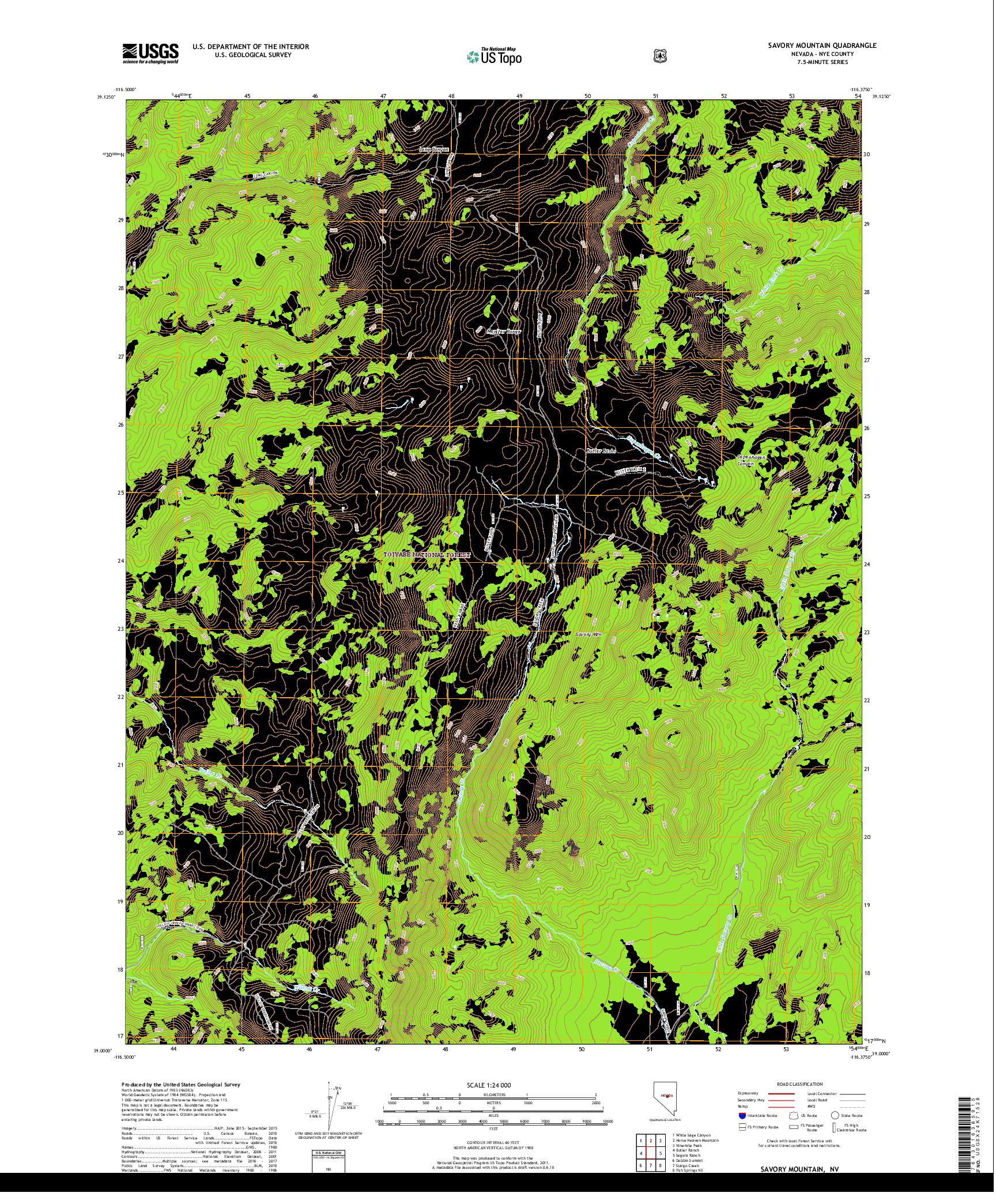 USGS US TOPO 7.5-MINUTE MAP FOR SAVORY MOUNTAIN, NV 2018