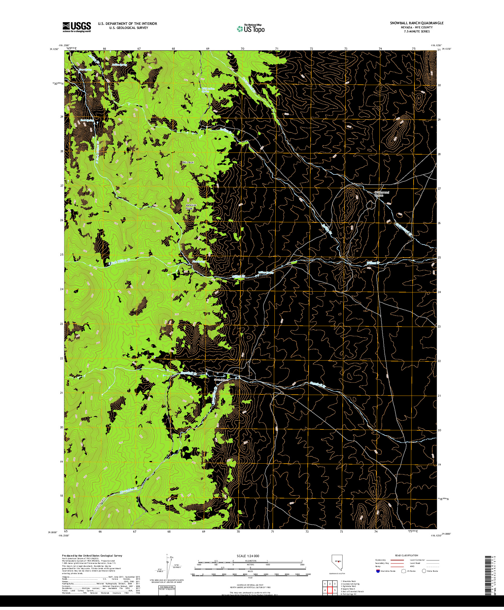 USGS US TOPO 7.5-MINUTE MAP FOR SNOWBALL RANCH, NV 2018