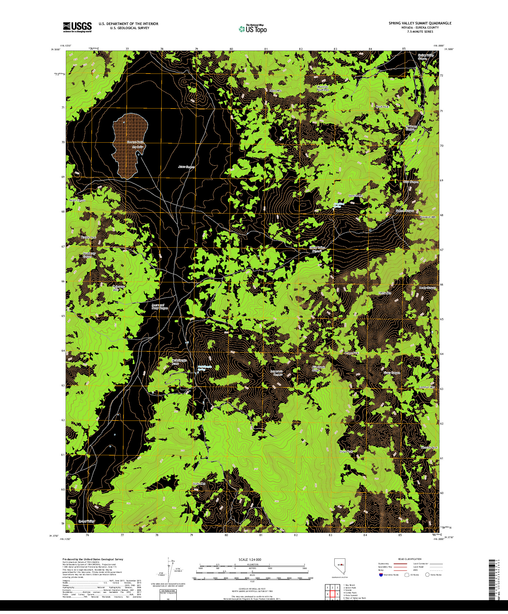 USGS US TOPO 7.5-MINUTE MAP FOR SPRING VALLEY SUMMIT, NV 2018