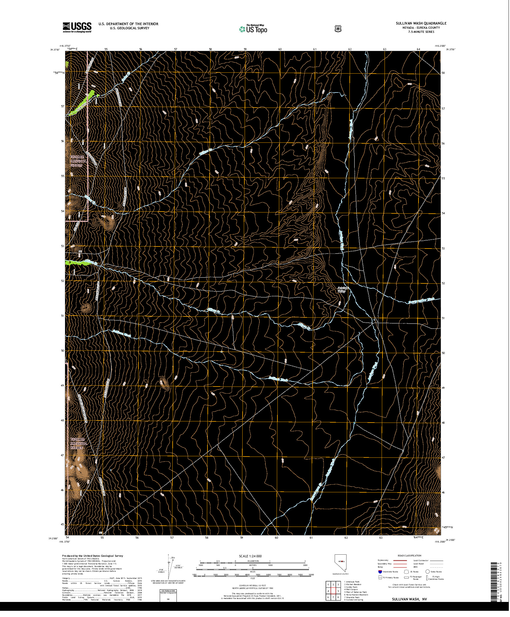 USGS US TOPO 7.5-MINUTE MAP FOR SULLIVAN WASH, NV 2018