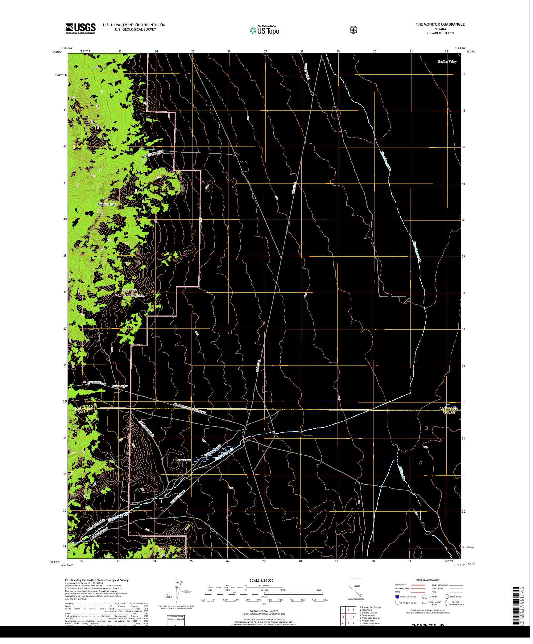 USGS US TOPO 7.5-MINUTE MAP FOR THE MONITOR, NV 2018