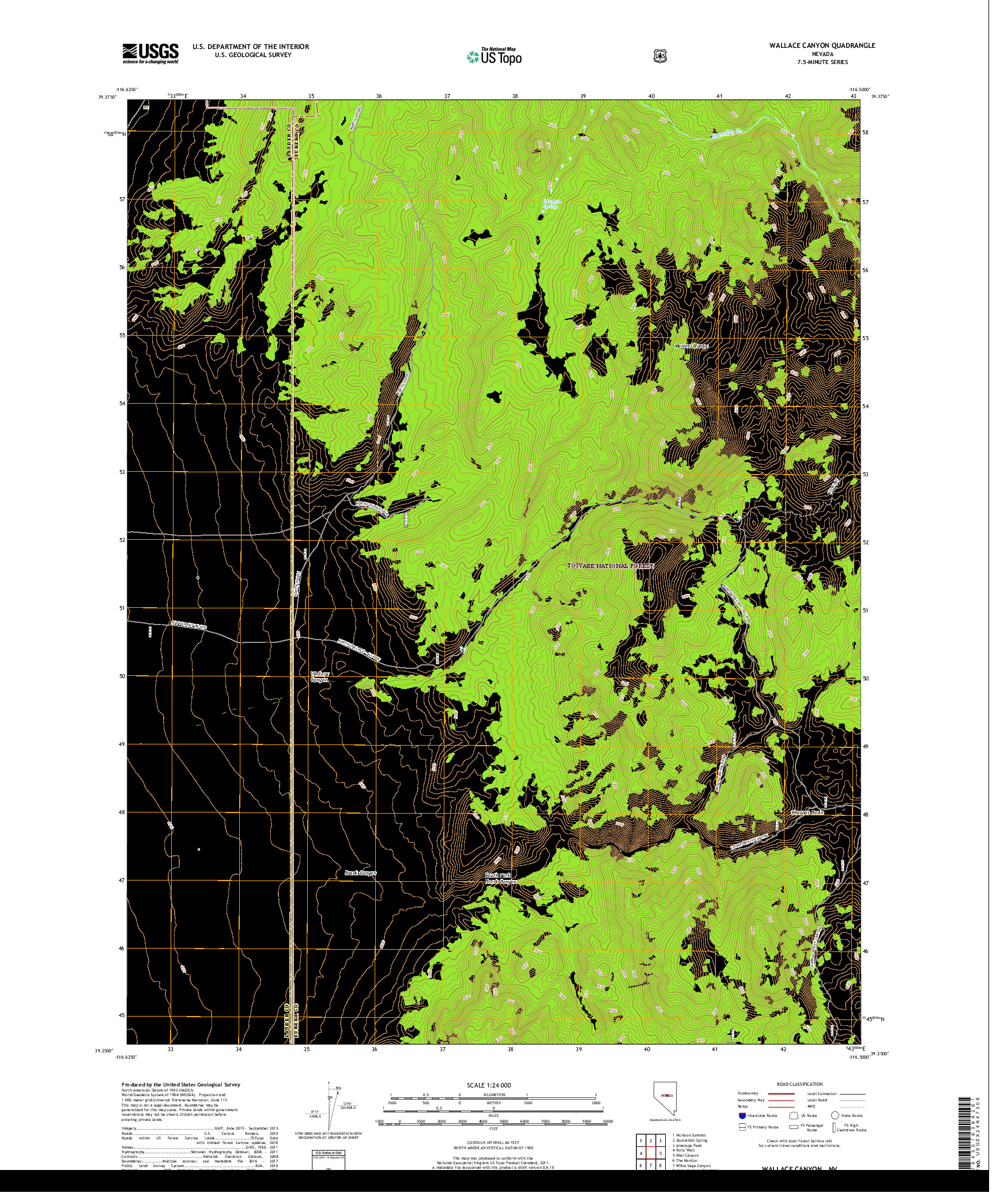 USGS US TOPO 7.5-MINUTE MAP FOR WALLACE CANYON, NV 2018