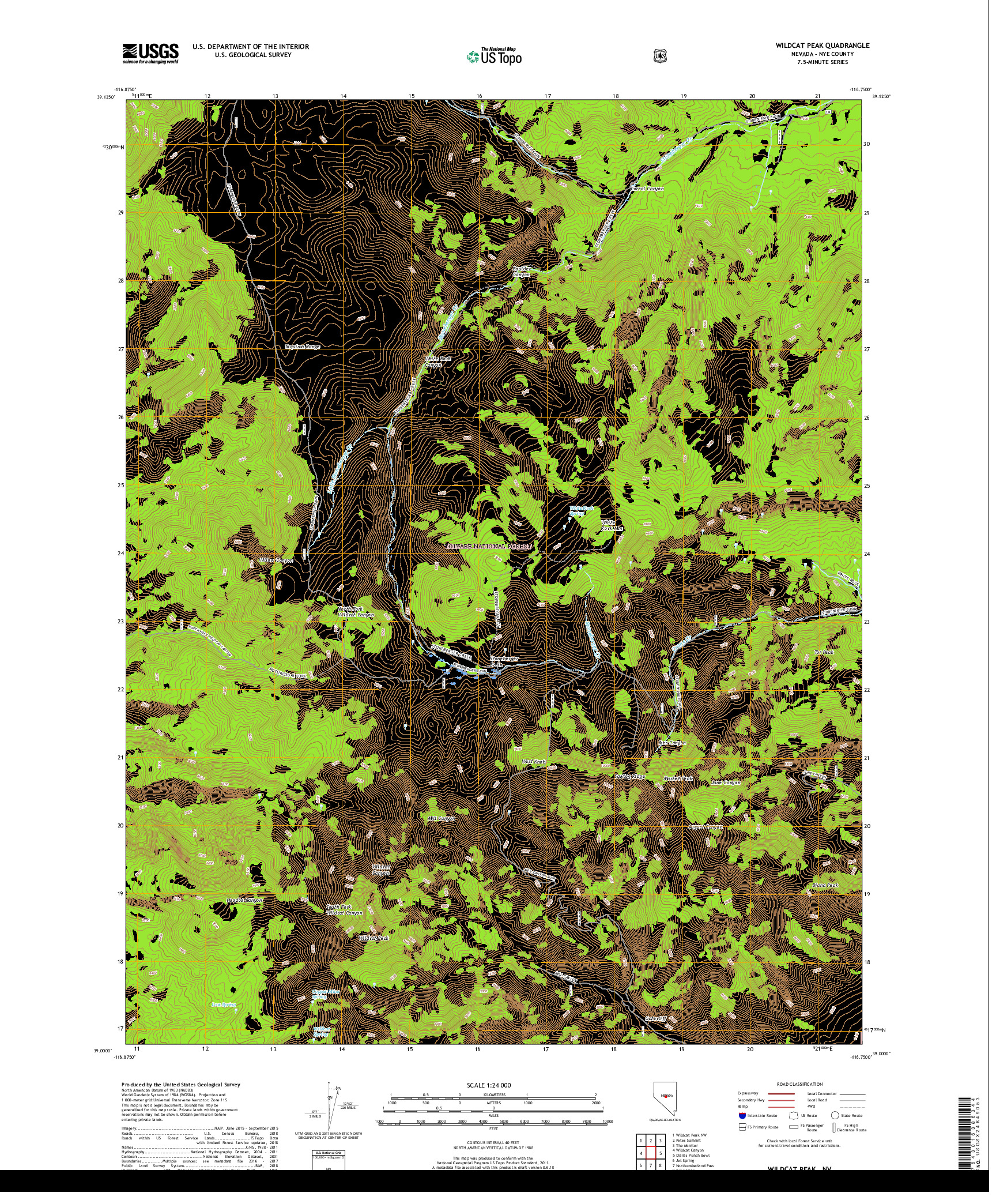 USGS US TOPO 7.5-MINUTE MAP FOR WILDCAT PEAK, NV 2018