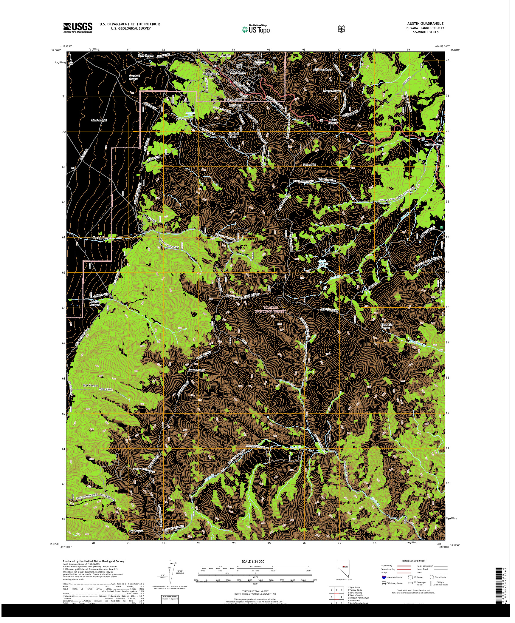 USGS US TOPO 7.5-MINUTE MAP FOR AUSTIN, NV 2018