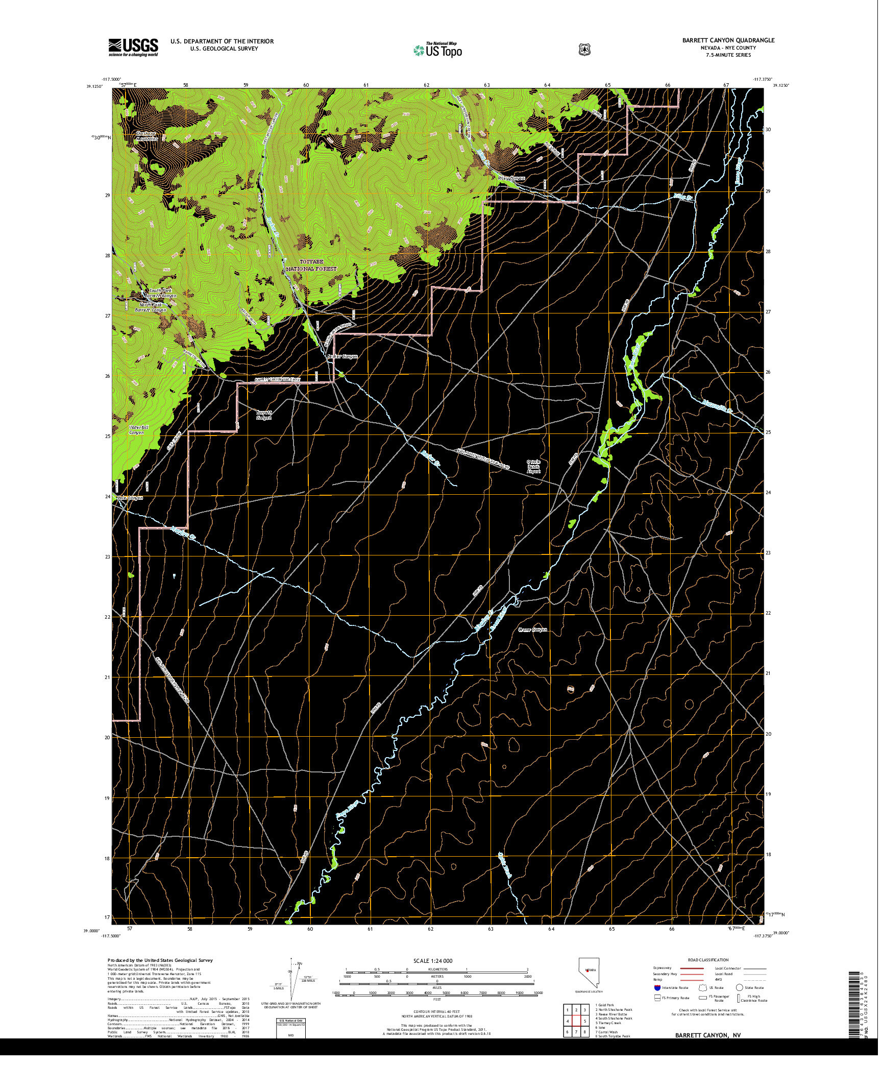 USGS US TOPO 7.5-MINUTE MAP FOR BARRETT CANYON, NV 2018