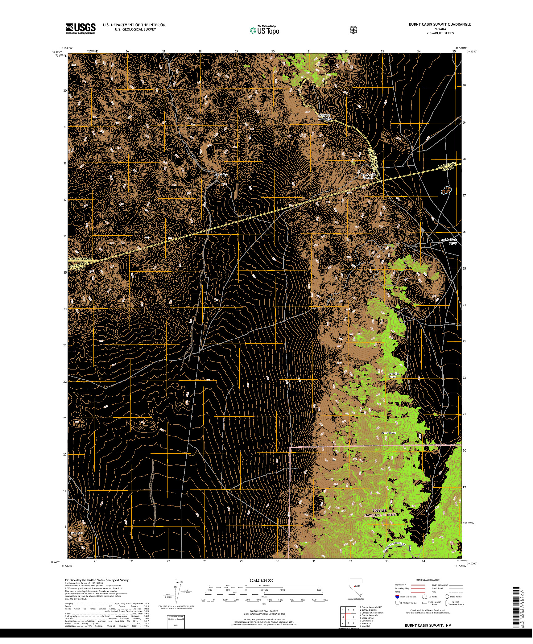 USGS US TOPO 7.5-MINUTE MAP FOR BURNT CABIN SUMMIT, NV 2018