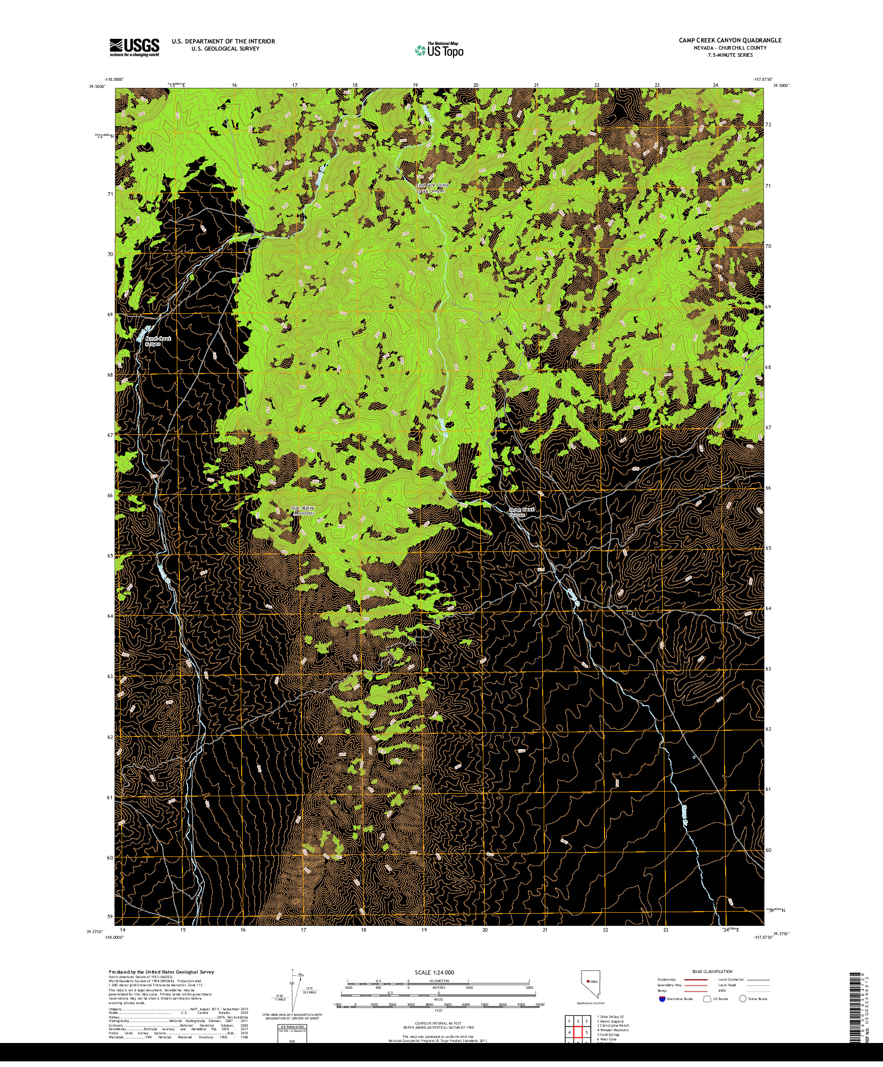 USGS US TOPO 7.5-MINUTE MAP FOR CAMP CREEK CANYON, NV 2018