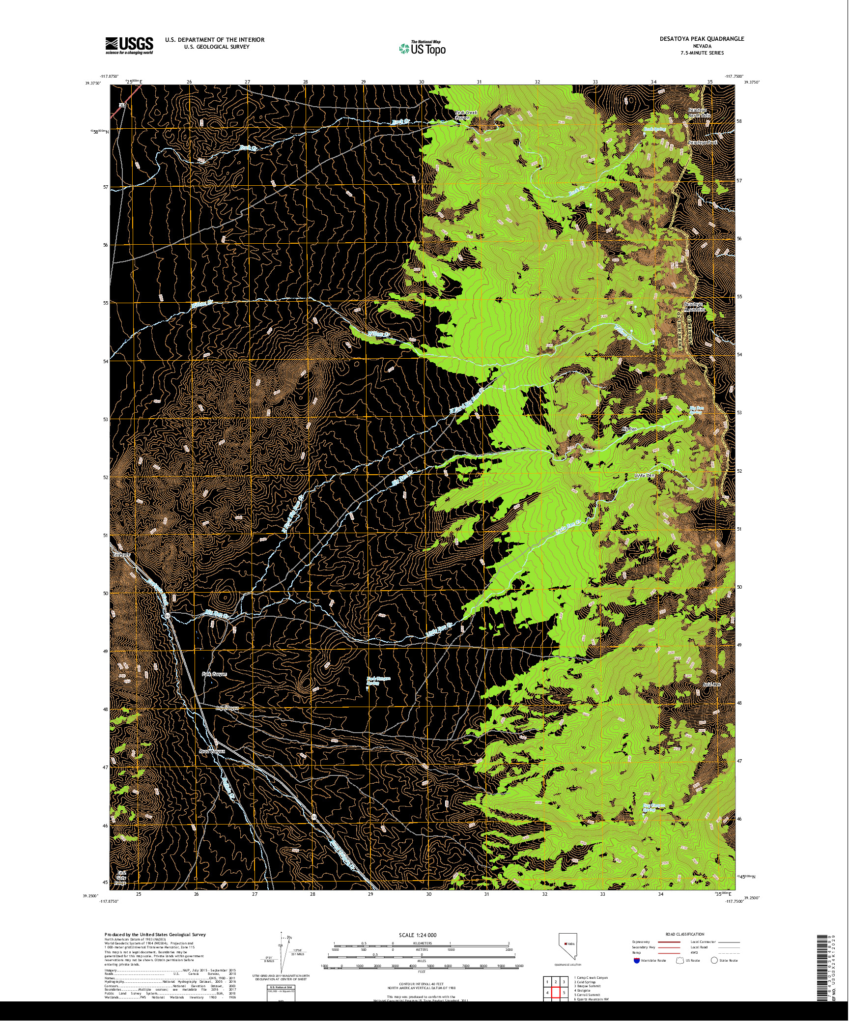 USGS US TOPO 7.5-MINUTE MAP FOR DESATOYA PEAK, NV 2018