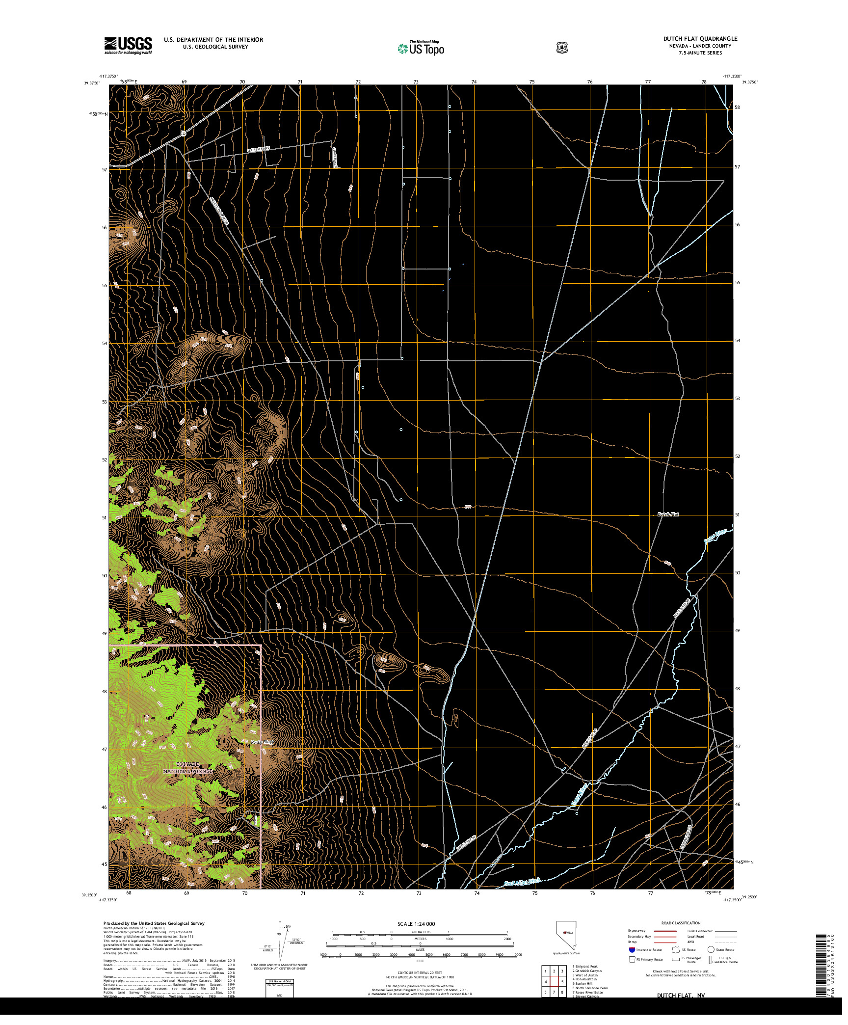 USGS US TOPO 7.5-MINUTE MAP FOR DUTCH FLAT, NV 2018