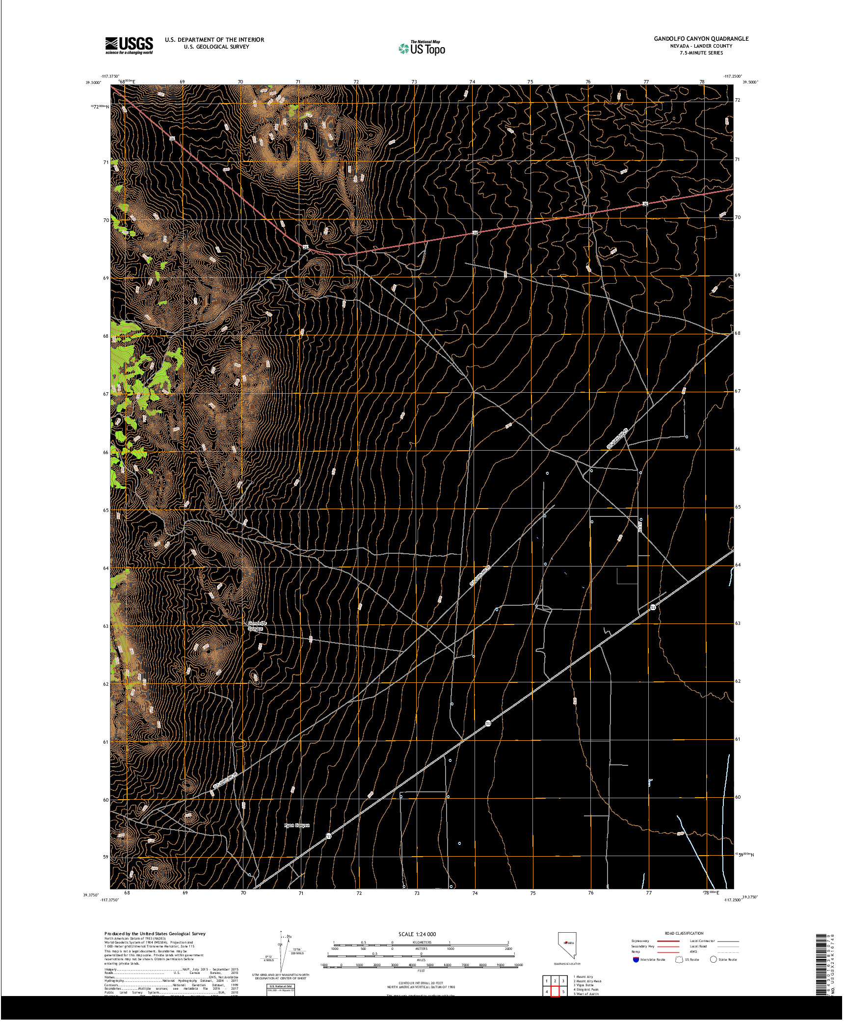 USGS US TOPO 7.5-MINUTE MAP FOR GANDOLFO CANYON, NV 2018