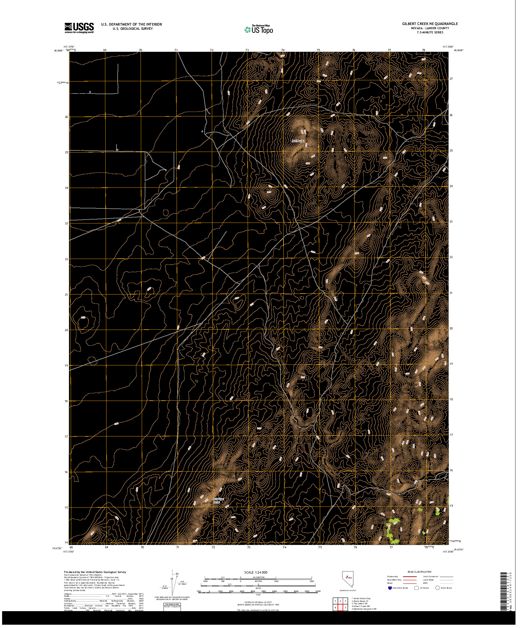 USGS US TOPO 7.5-MINUTE MAP FOR GILBERT CREEK NE, NV 2018