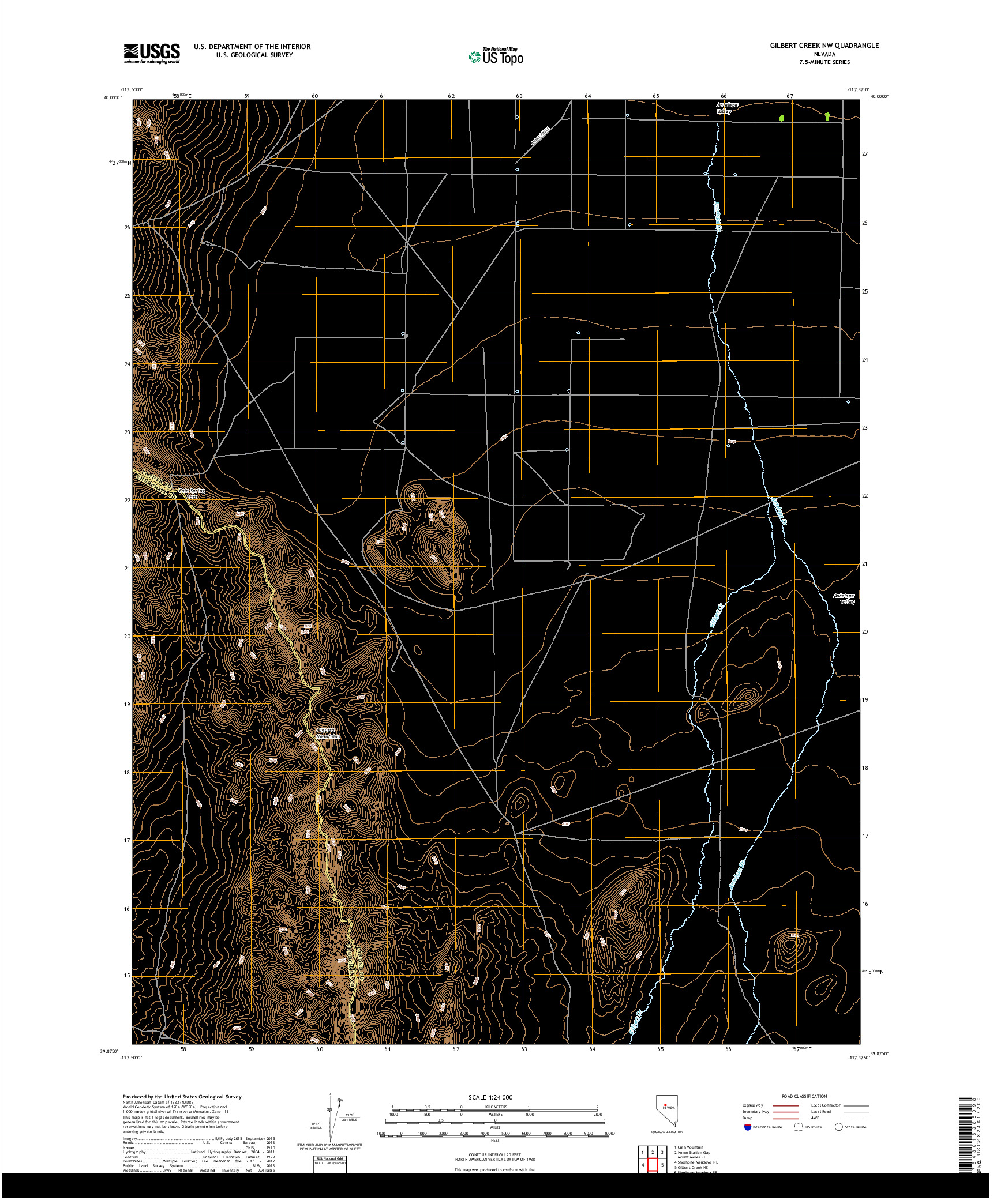 USGS US TOPO 7.5-MINUTE MAP FOR GILBERT CREEK NW, NV 2018