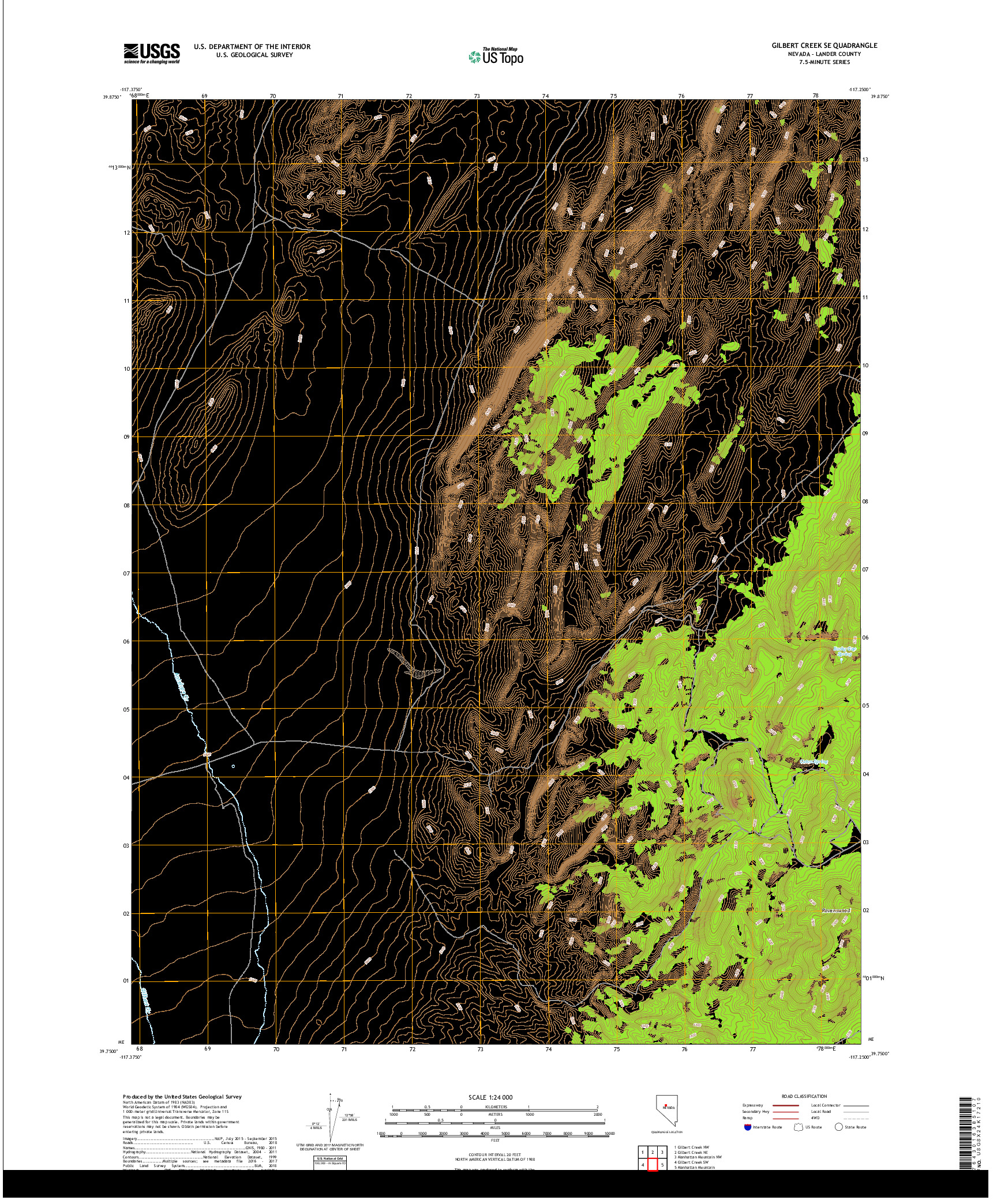USGS US TOPO 7.5-MINUTE MAP FOR GILBERT CREEK SE, NV 2018