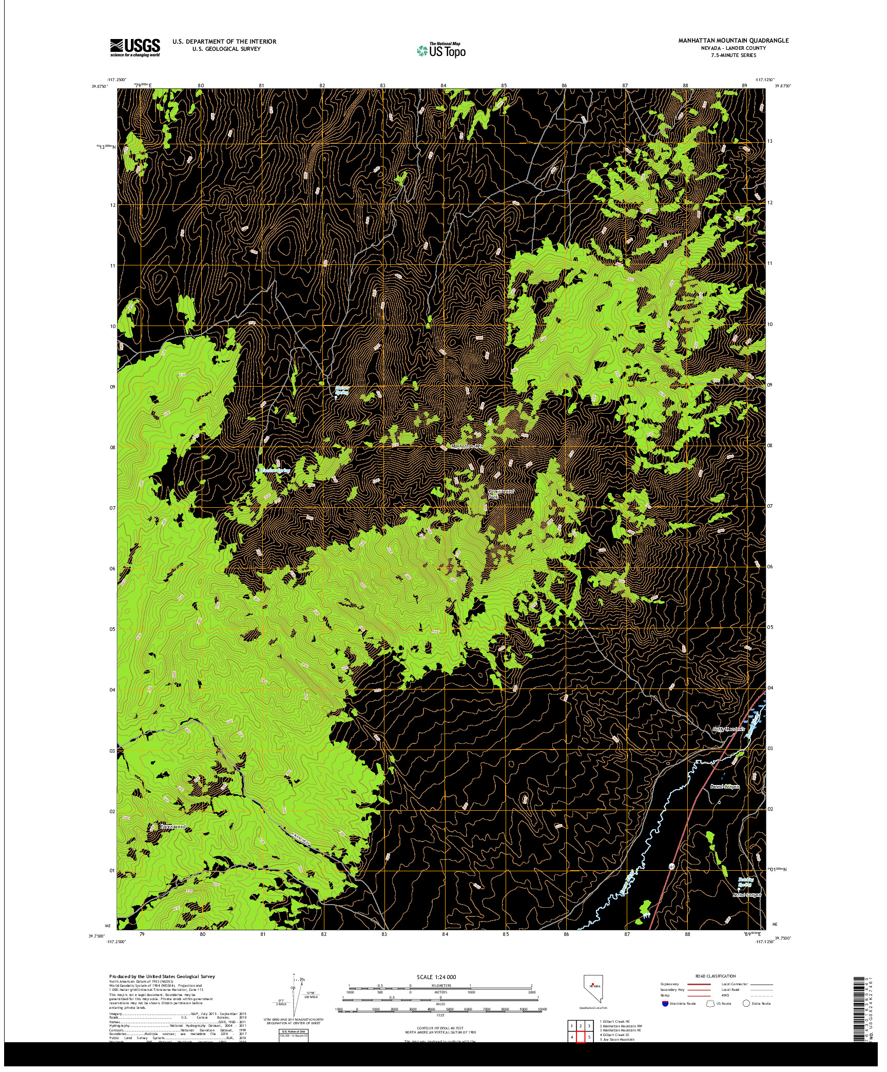 USGS US TOPO 7.5-MINUTE MAP FOR MANHATTAN MOUNTAIN, NV 2018