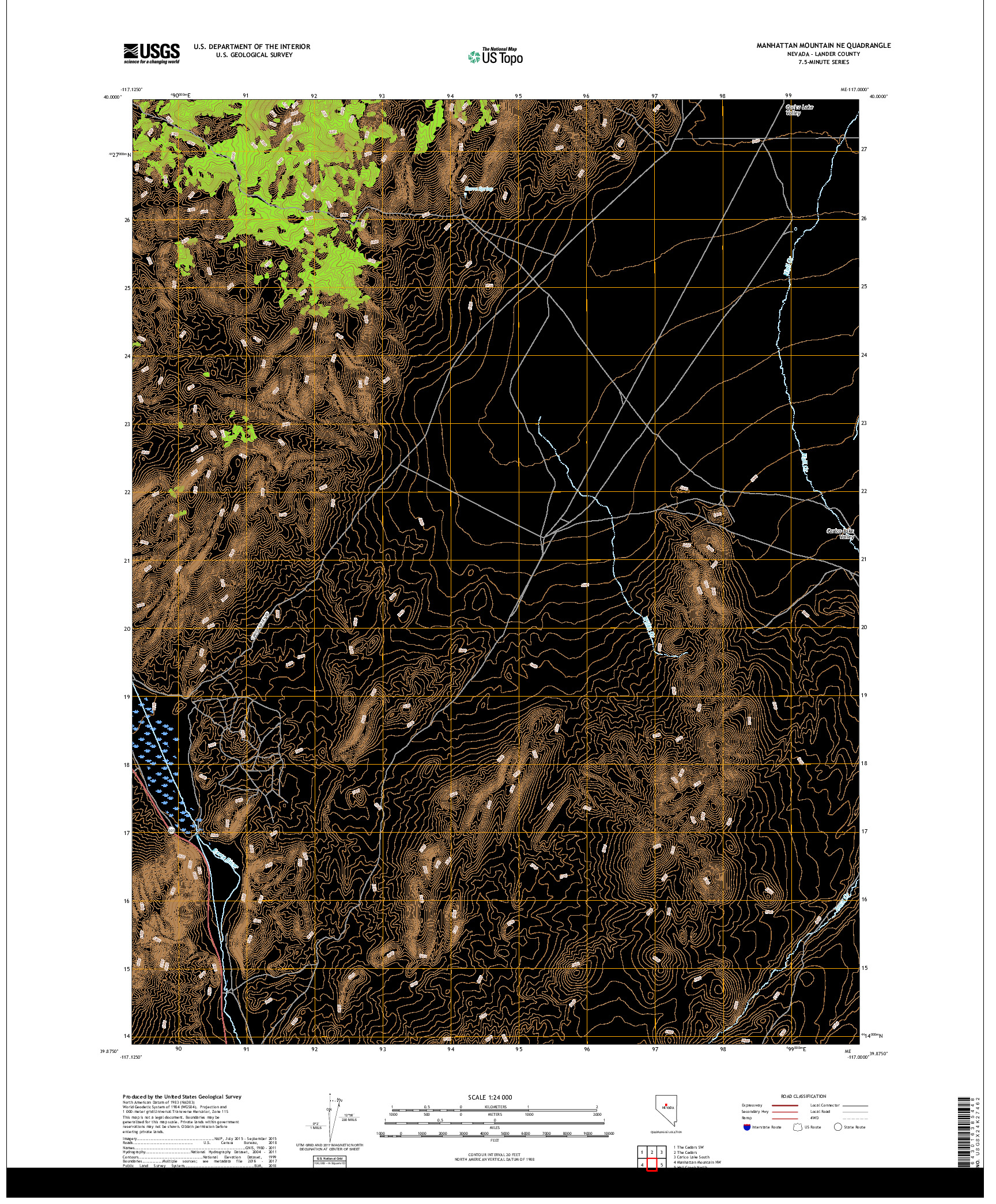 USGS US TOPO 7.5-MINUTE MAP FOR MANHATTAN MOUNTAIN NE, NV 2018