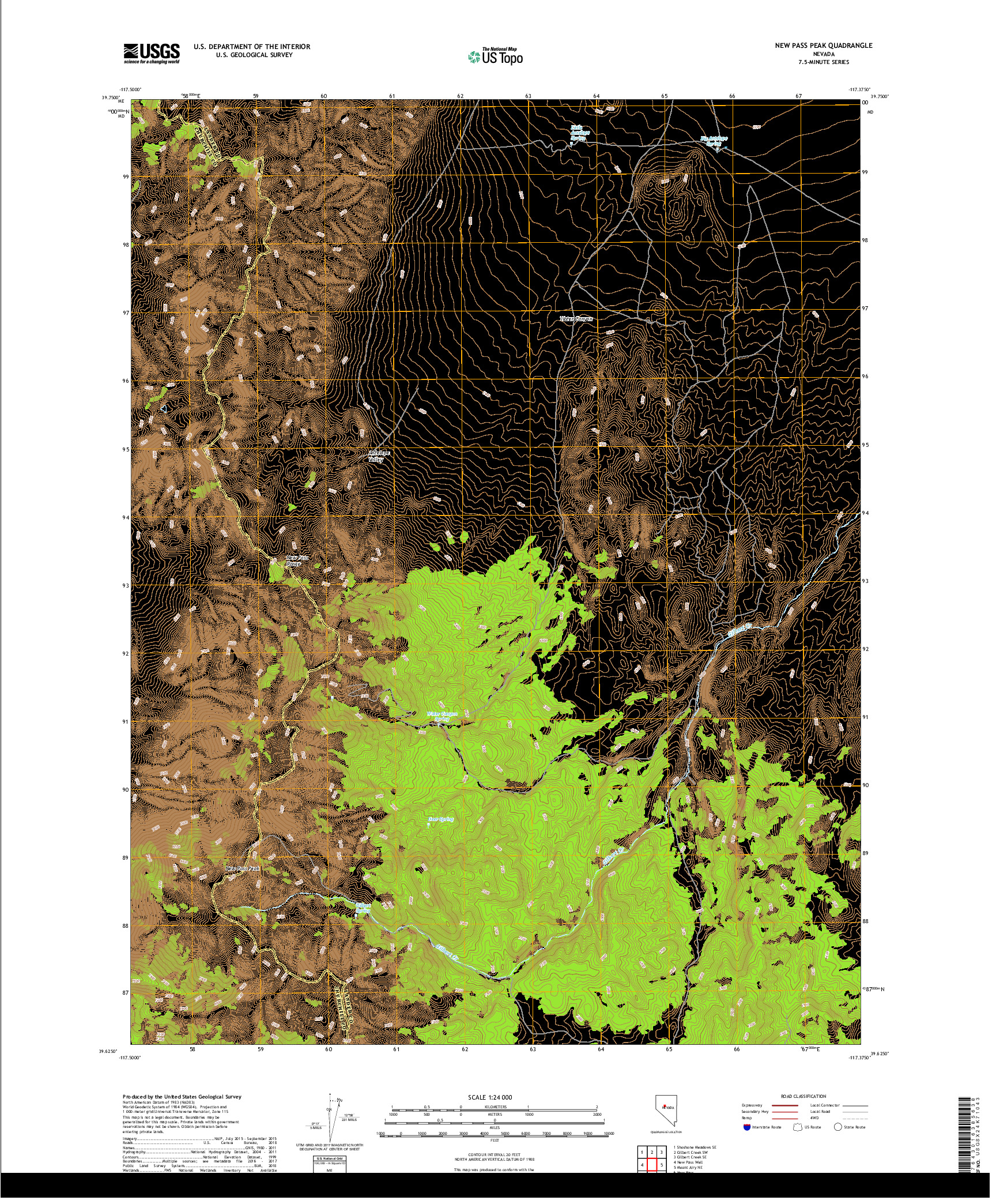 USGS US TOPO 7.5-MINUTE MAP FOR NEW PASS PEAK, NV 2018