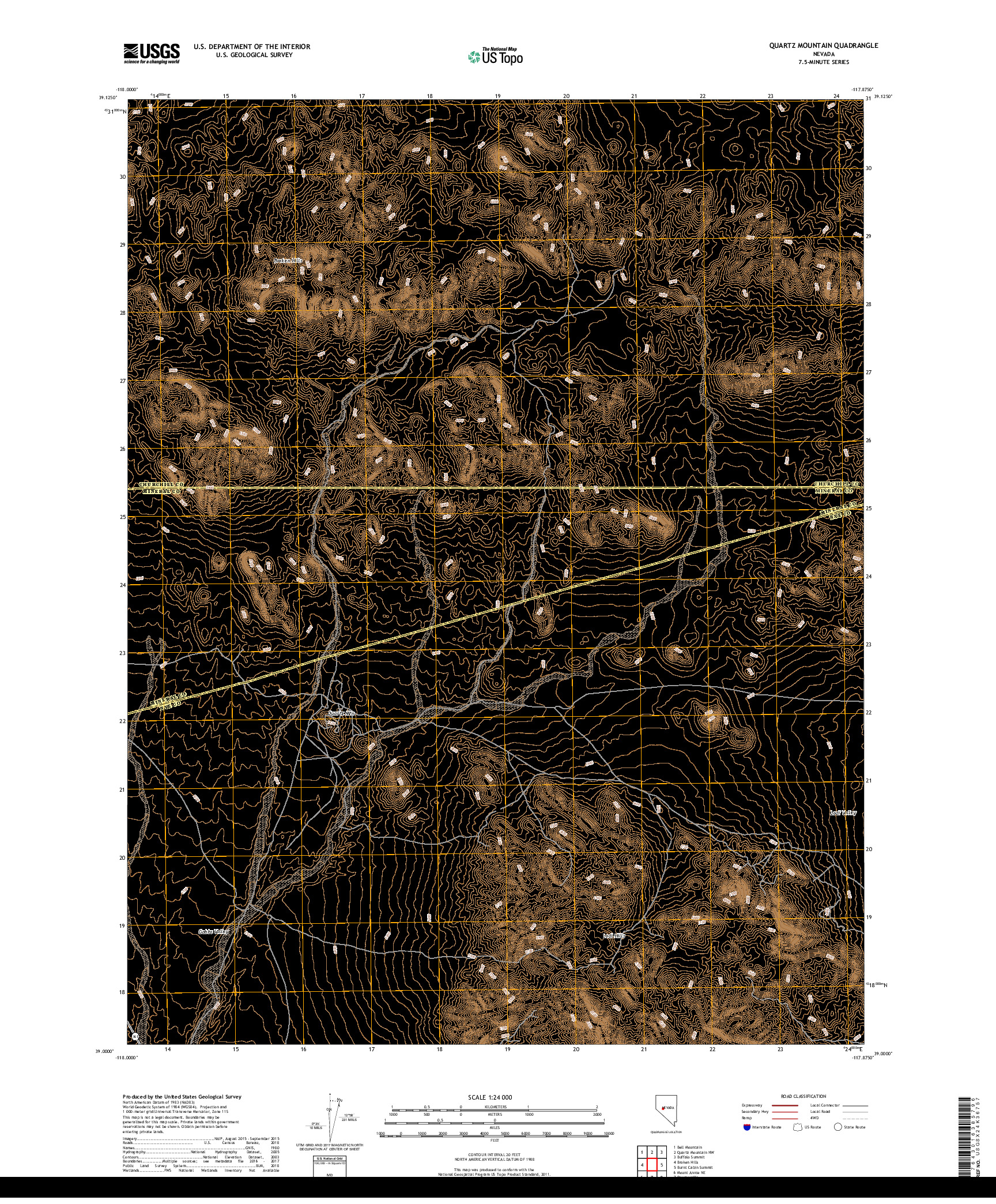 USGS US TOPO 7.5-MINUTE MAP FOR QUARTZ MOUNTAIN, NV 2018