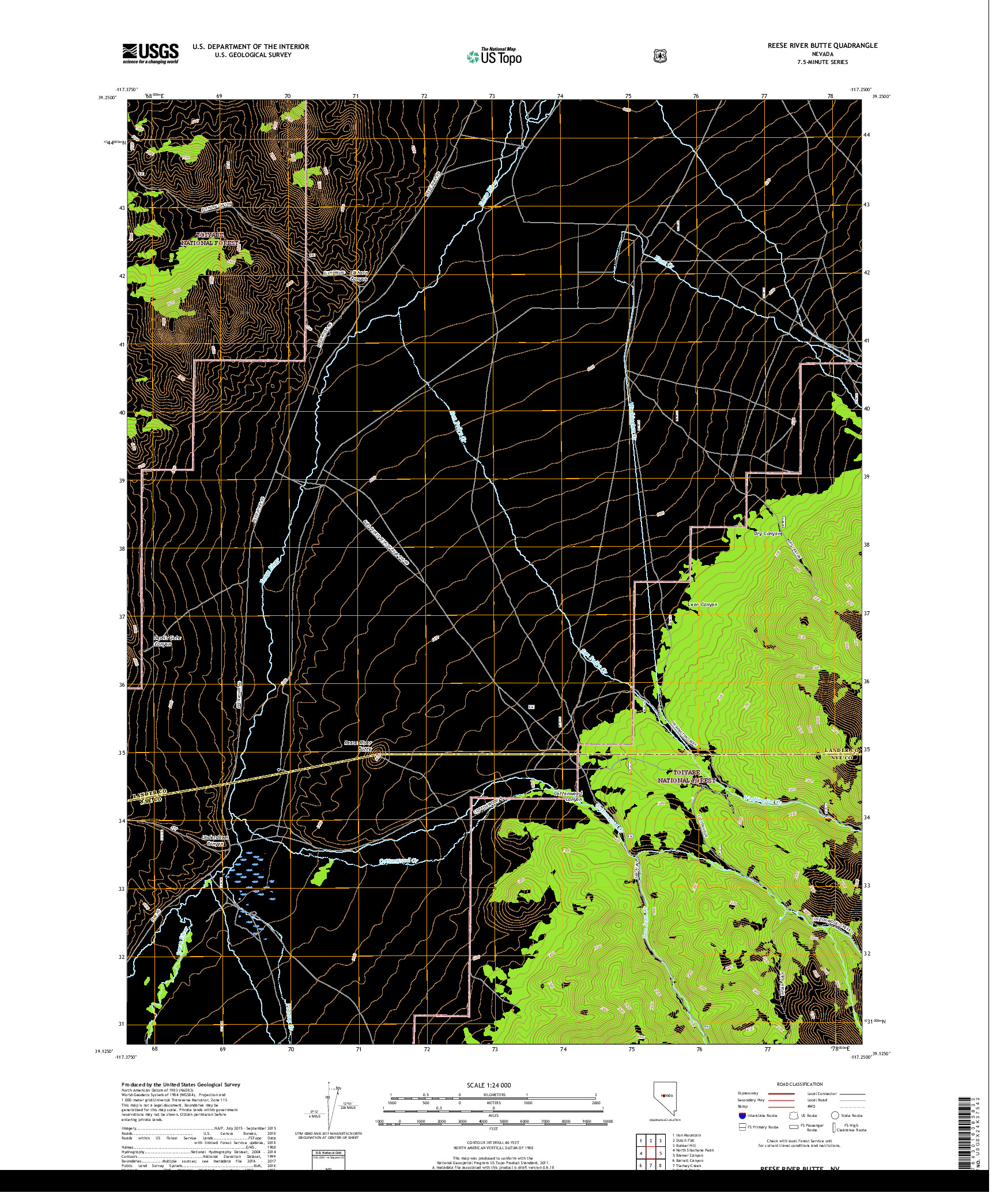 USGS US TOPO 7.5-MINUTE MAP FOR REESE RIVER BUTTE, NV 2018