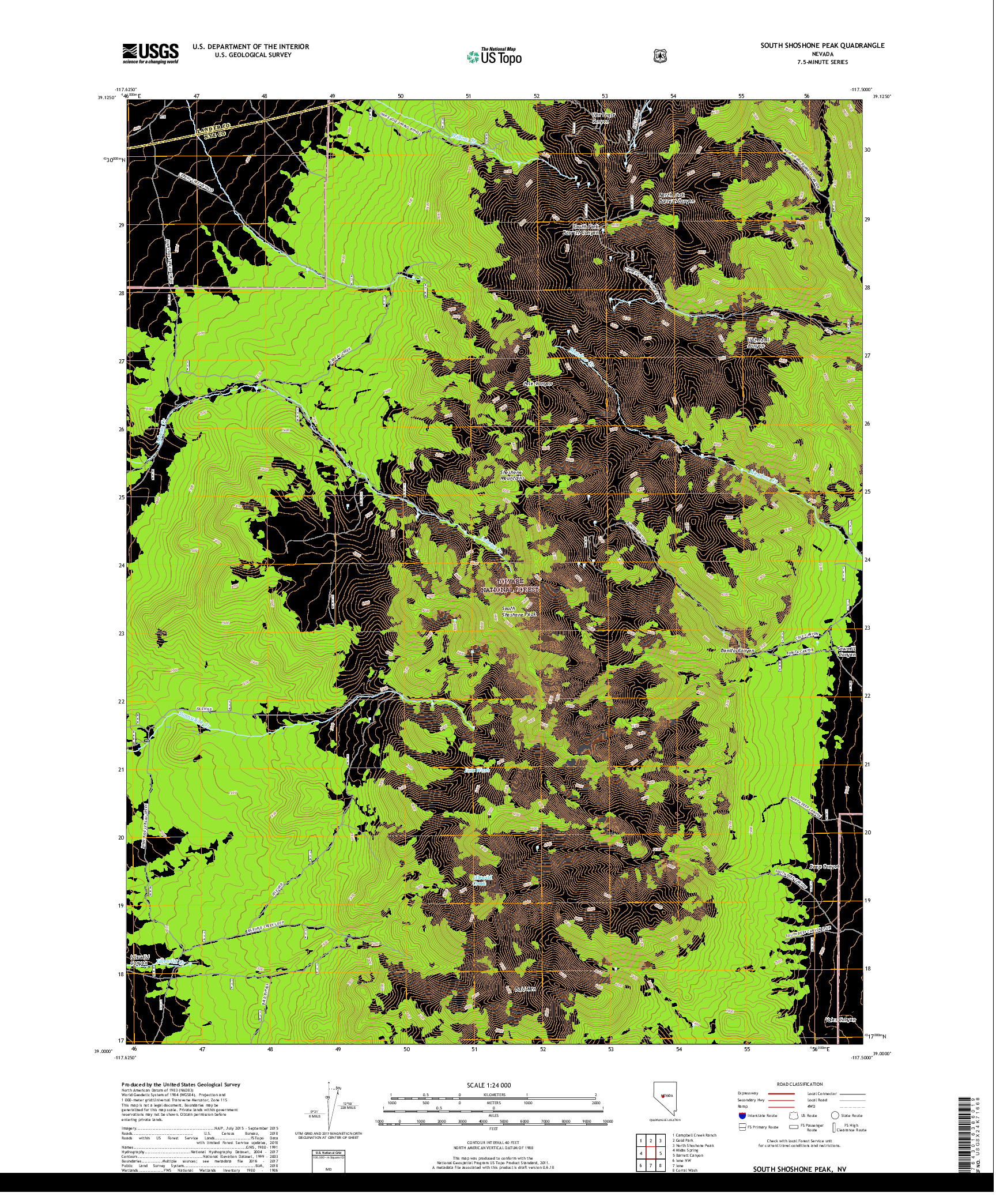 USGS US TOPO 7.5-MINUTE MAP FOR SOUTH SHOSHONE PEAK, NV 2018