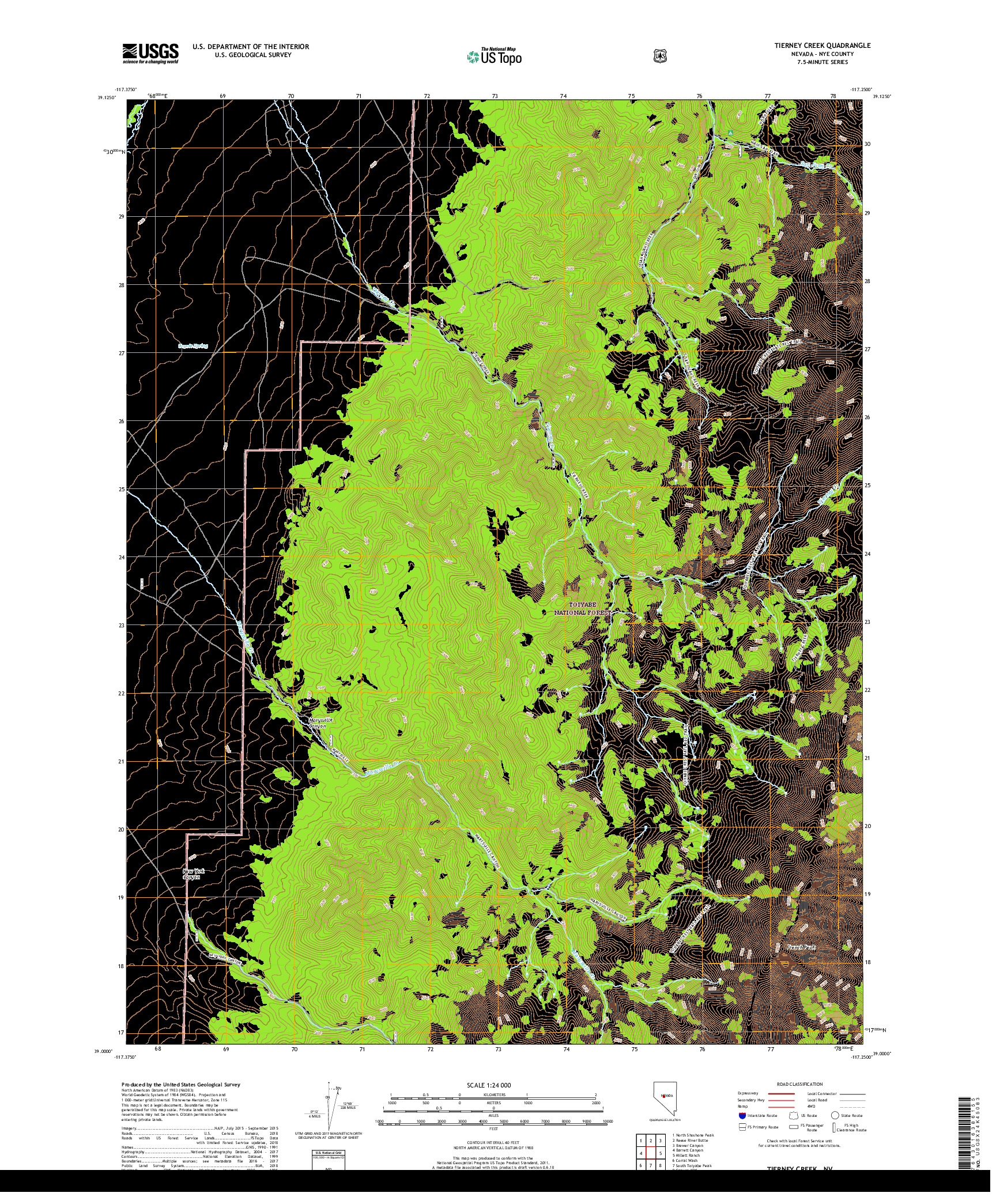 USGS US TOPO 7.5-MINUTE MAP FOR TIERNEY CREEK, NV 2018