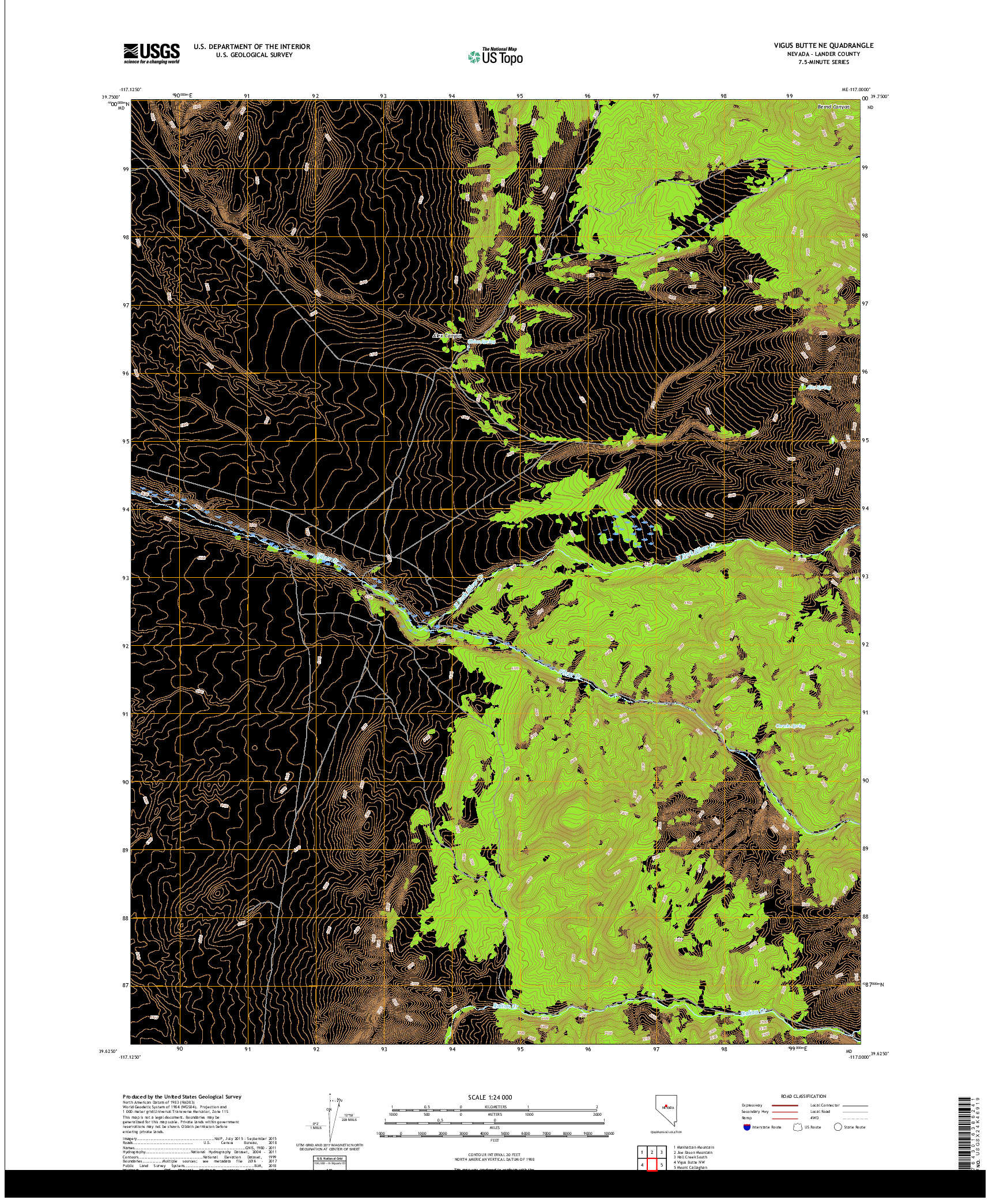 USGS US TOPO 7.5-MINUTE MAP FOR VIGUS BUTTE NE, NV 2018