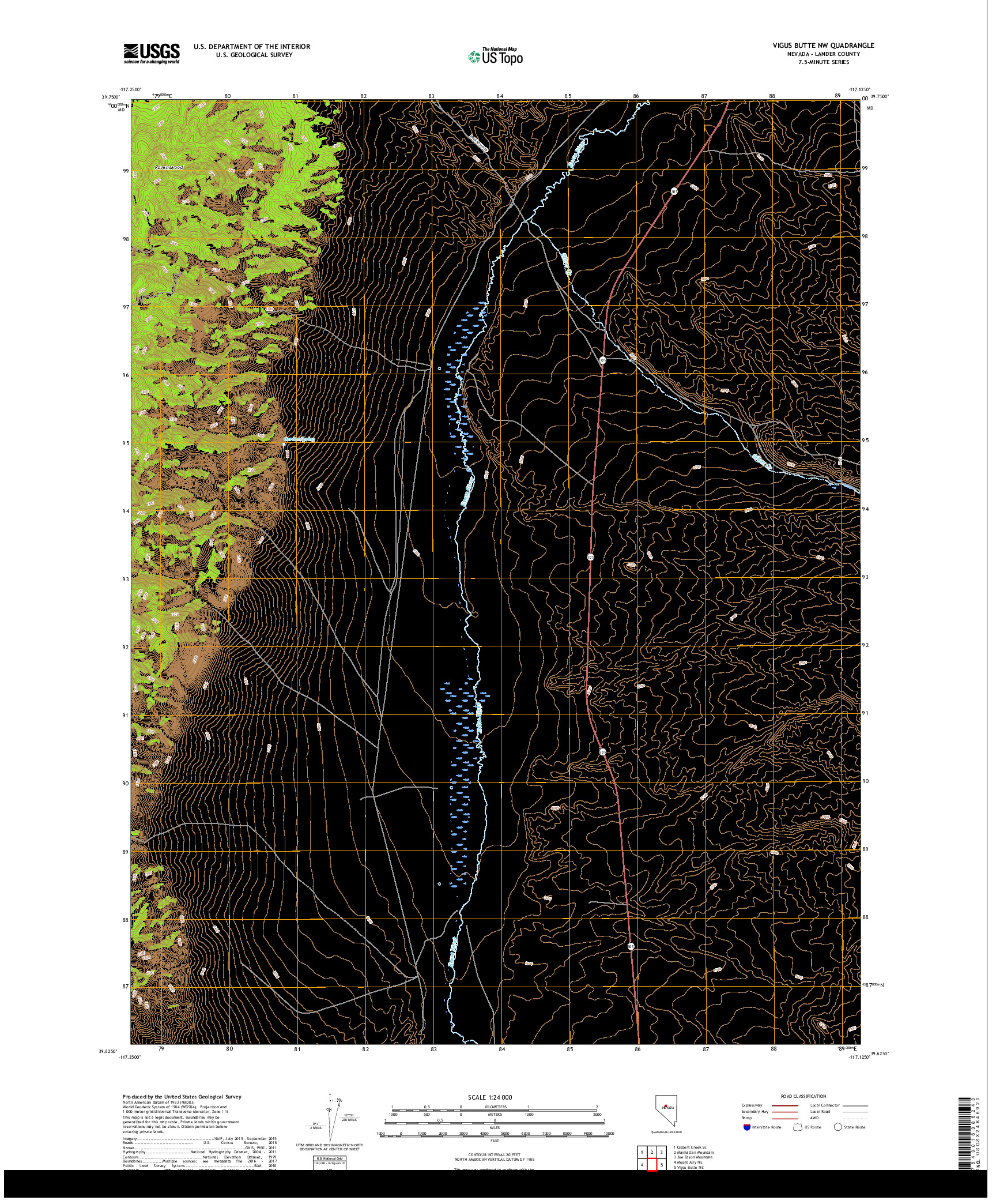 USGS US TOPO 7.5-MINUTE MAP FOR VIGUS BUTTE NW, NV 2018