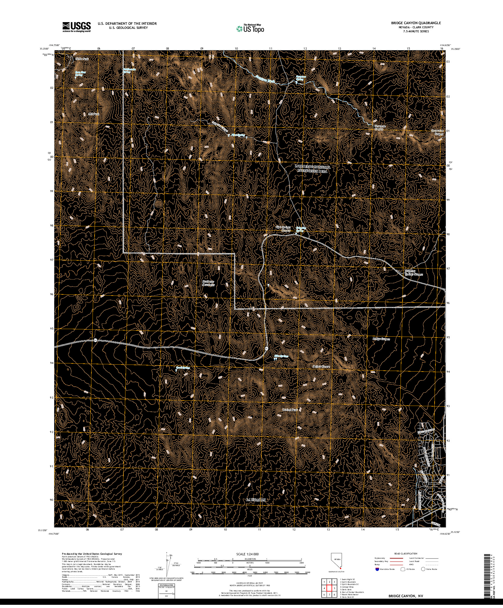 USGS US TOPO 7.5-MINUTE MAP FOR BRIDGE CANYON, NV 2018