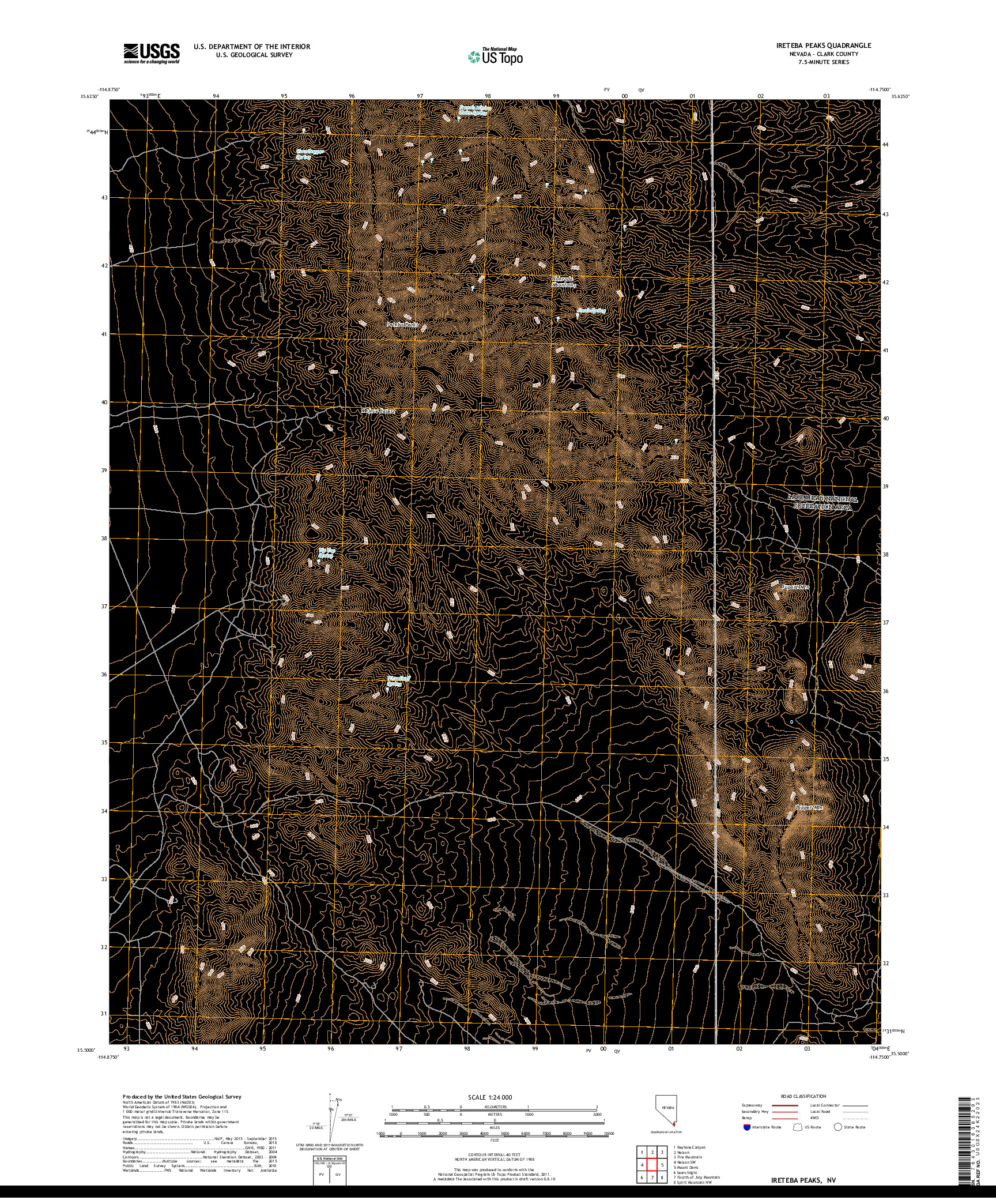 USGS US TOPO 7.5-MINUTE MAP FOR IRETEBA PEAKS, NV 2018