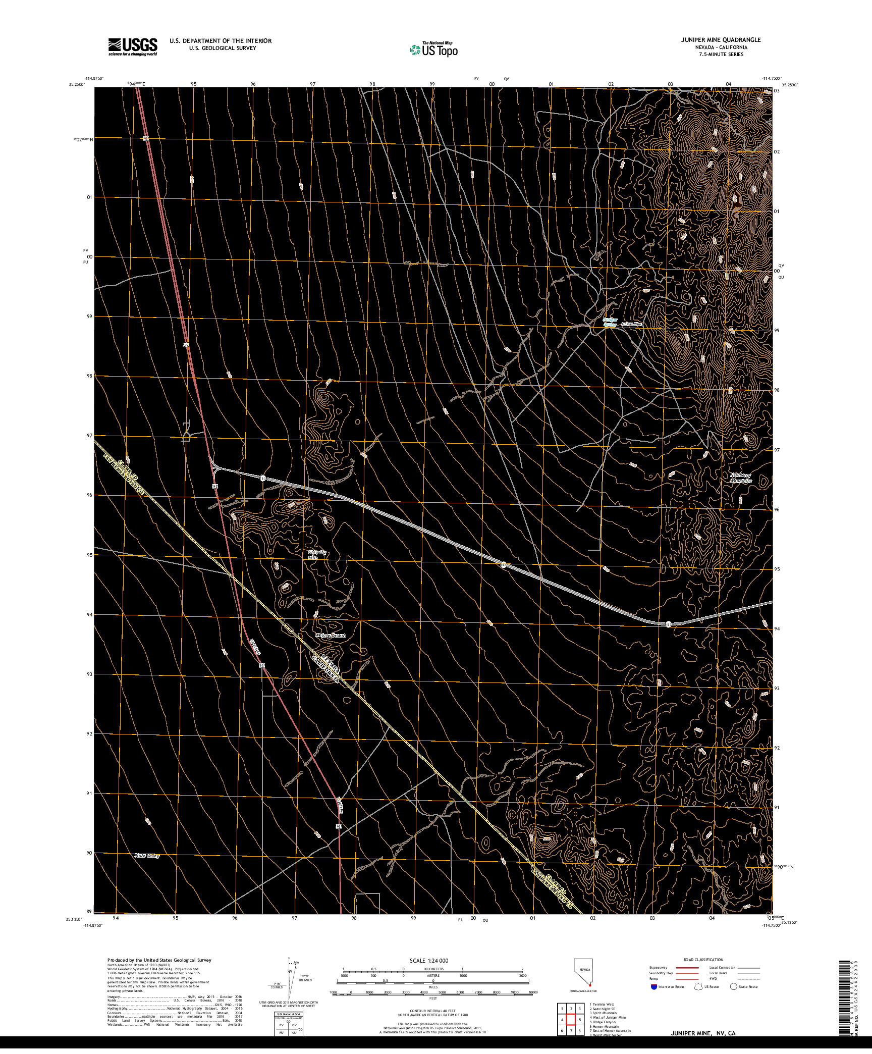 USGS US TOPO 7.5-MINUTE MAP FOR JUNIPER MINE, NV,CA 2018