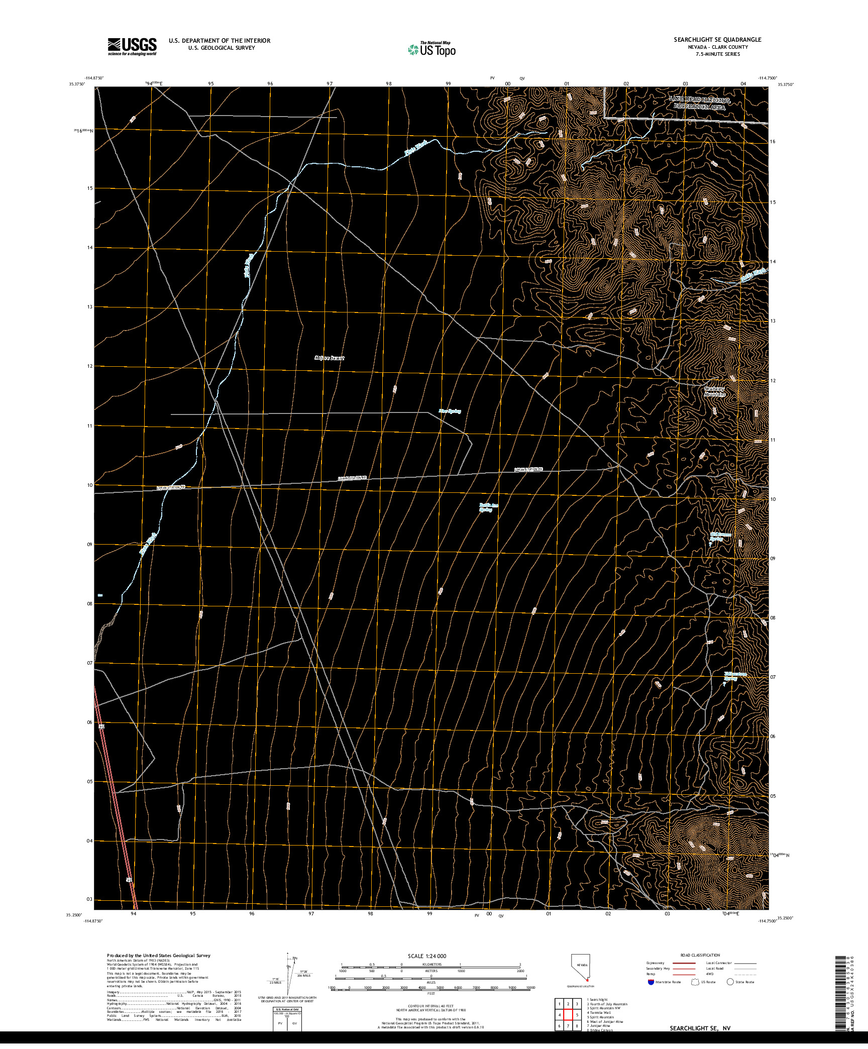 USGS US TOPO 7.5-MINUTE MAP FOR SEARCHLIGHT SE, NV 2018