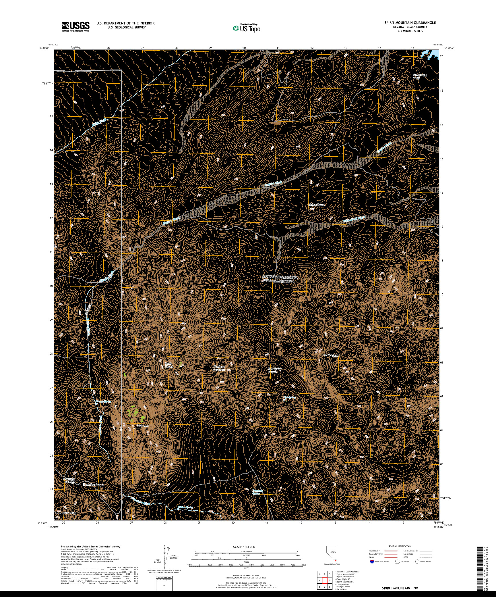 USGS US TOPO 7.5-MINUTE MAP FOR SPIRIT MOUNTAIN, NV 2018