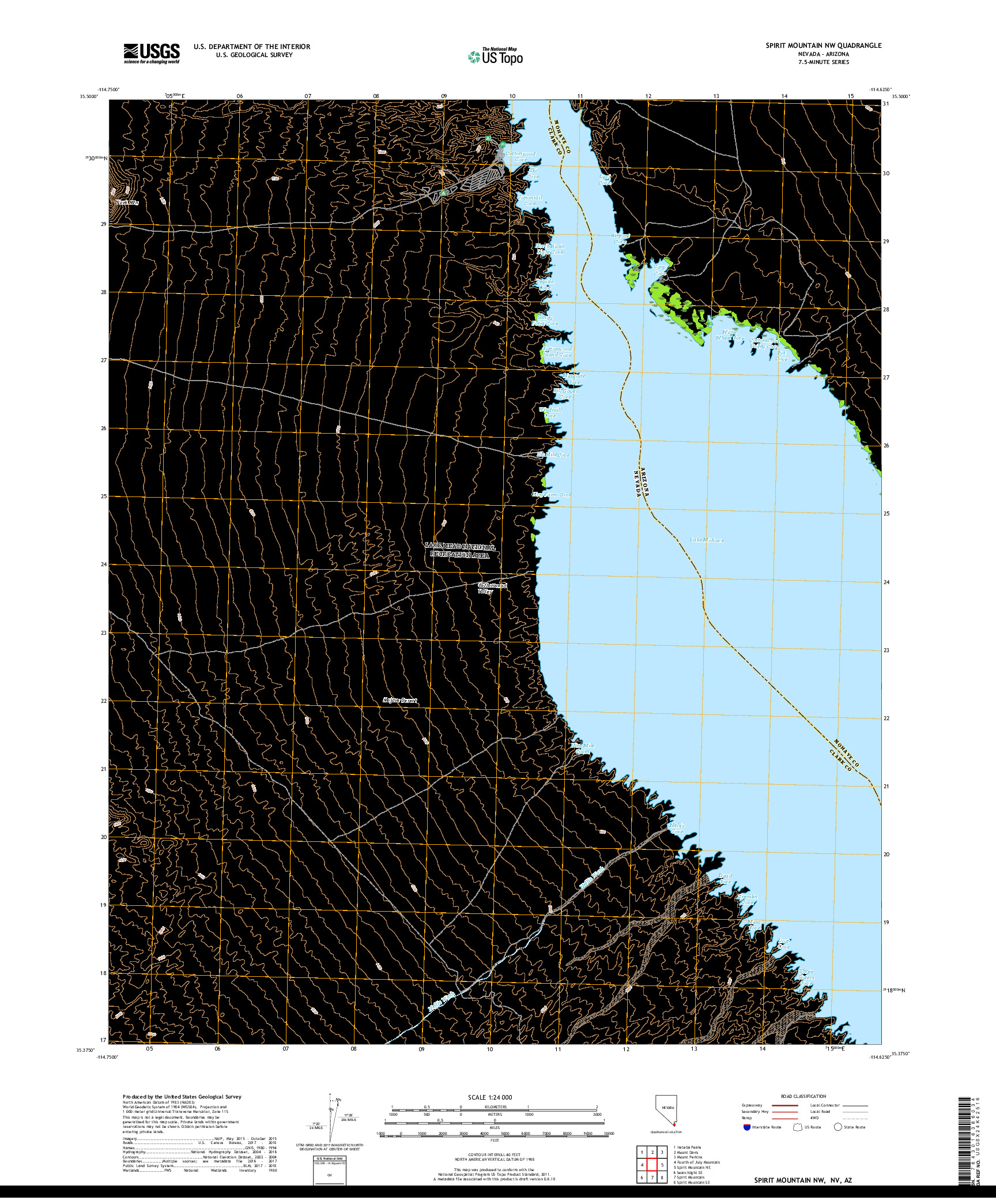 USGS US TOPO 7.5-MINUTE MAP FOR SPIRIT MOUNTAIN NW, NV,AZ 2018
