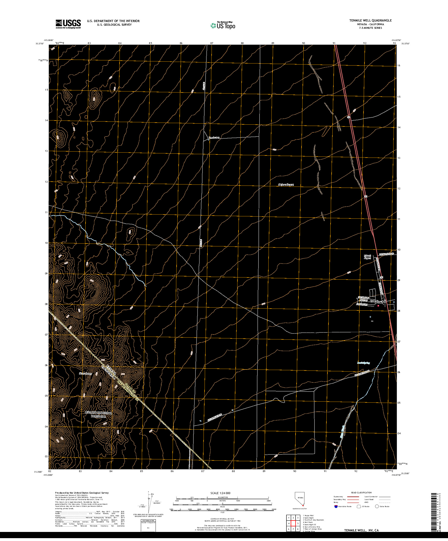 USGS US TOPO 7.5-MINUTE MAP FOR TENMILE WELL, NV,CA 2018