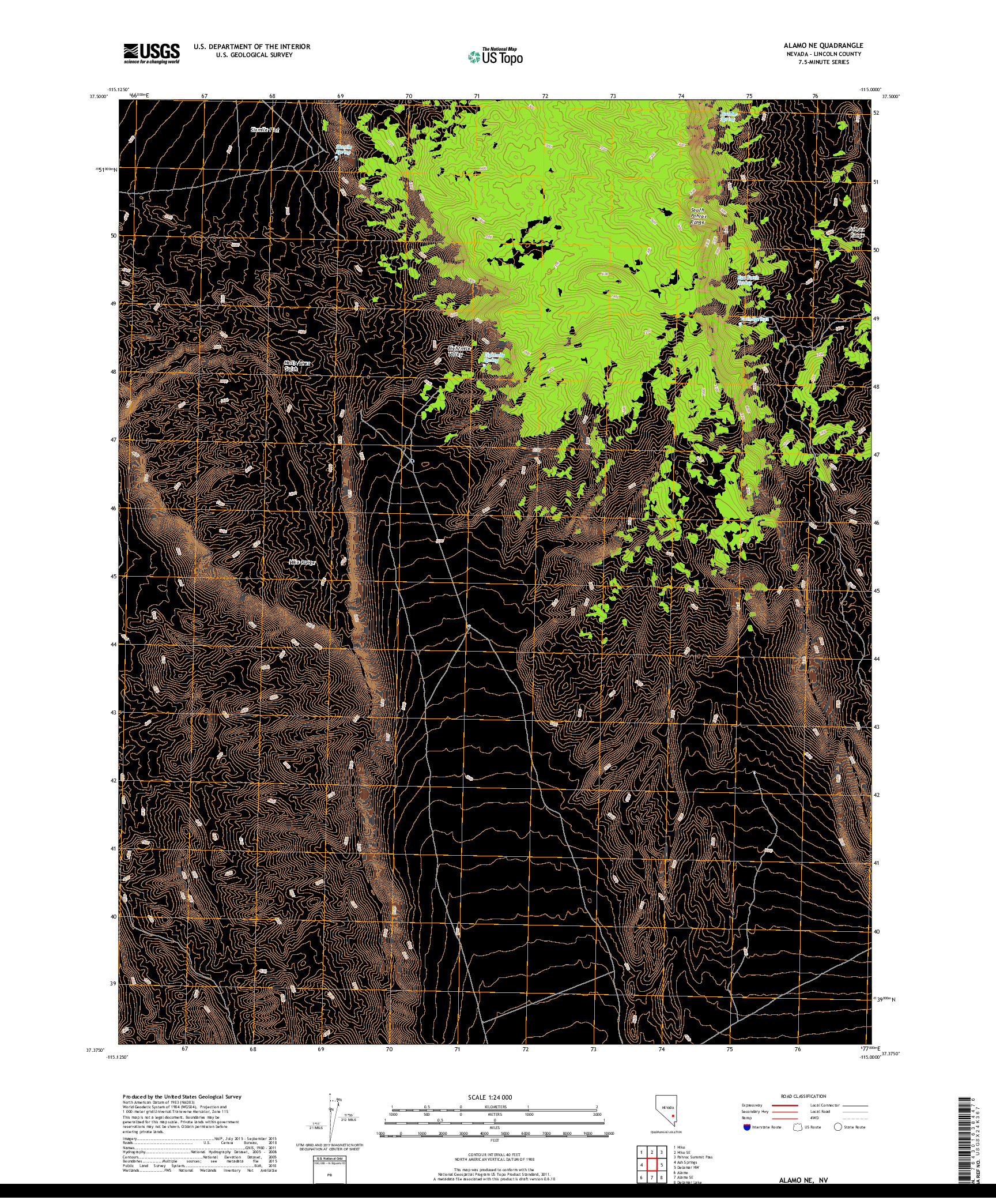 USGS US TOPO 7.5-MINUTE MAP FOR ALAMO NE, NV 2018