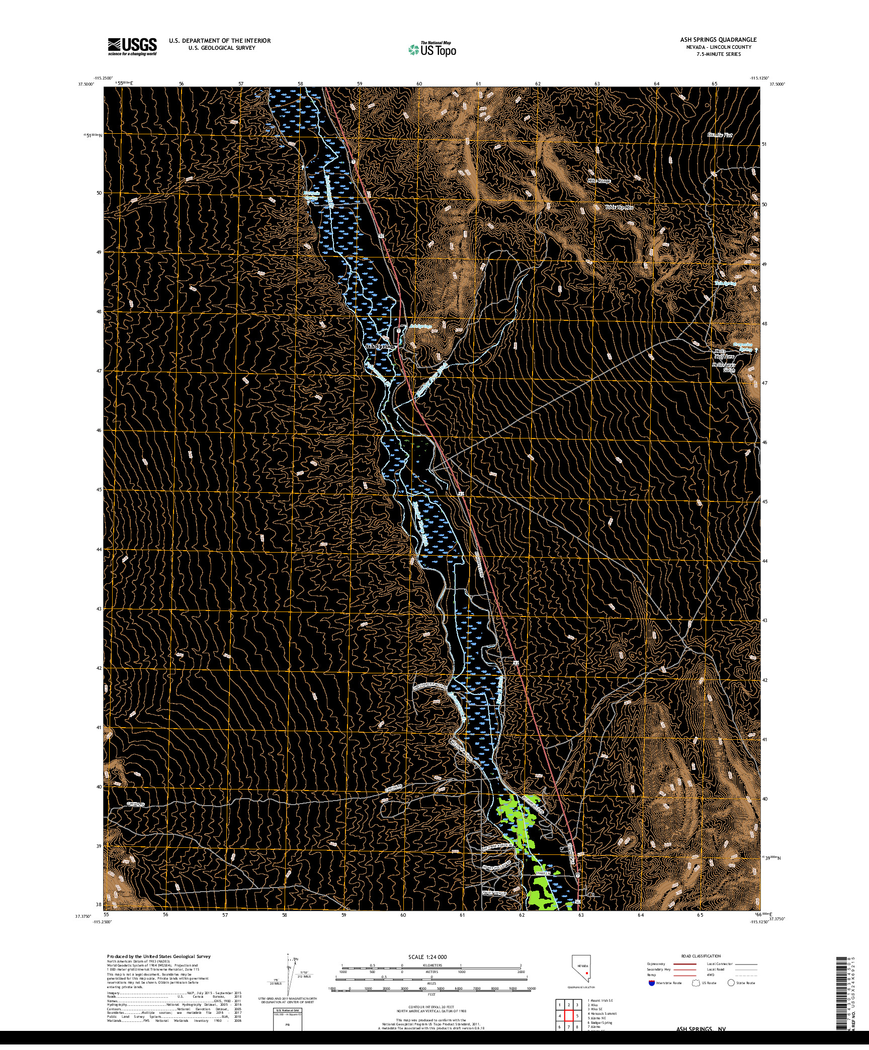 USGS US TOPO 7.5-MINUTE MAP FOR ASH SPRINGS, NV 2018