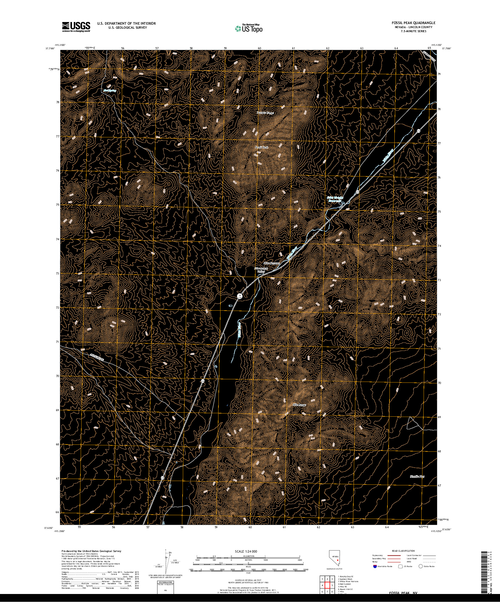 USGS US TOPO 7.5-MINUTE MAP FOR FOSSIL PEAK, NV 2018