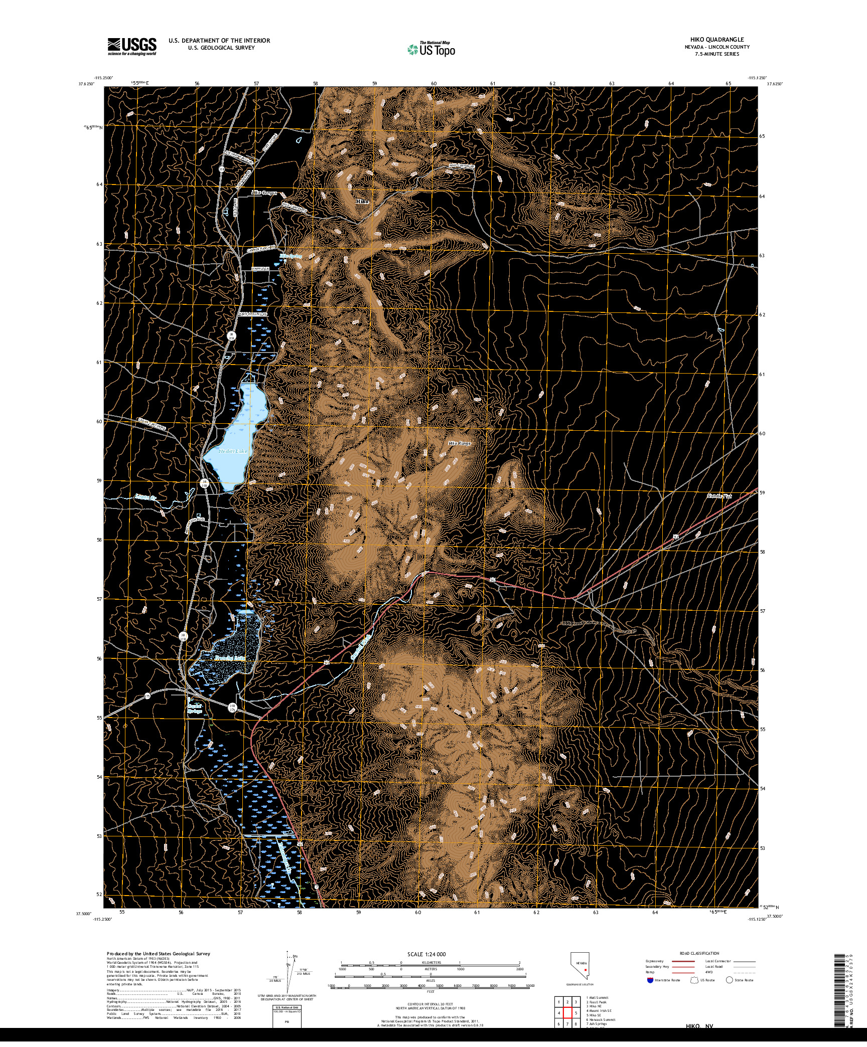 USGS US TOPO 7.5-MINUTE MAP FOR HIKO, NV 2018